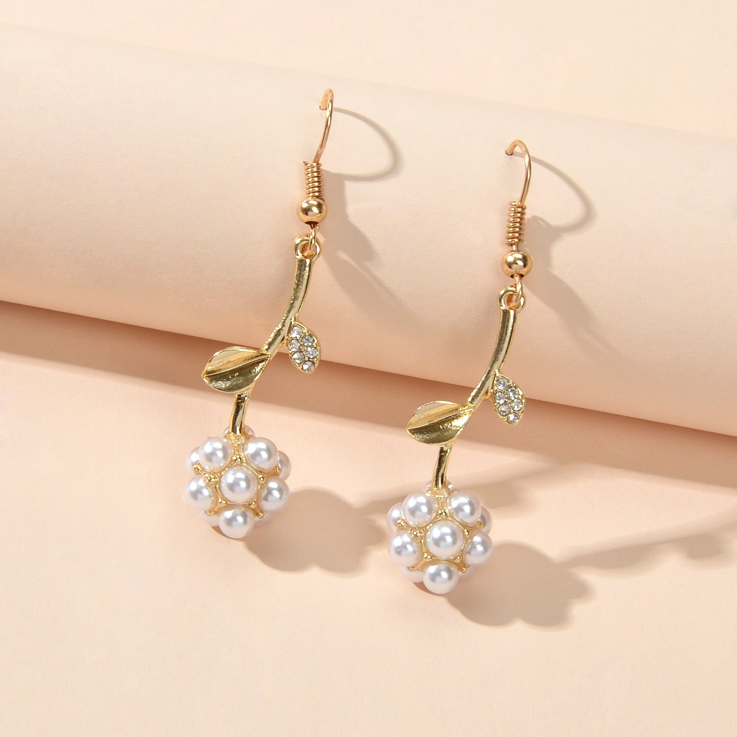 Wedding Designer Rhinestone Pearl Flower Ball Gold Pendant Earrings for Women