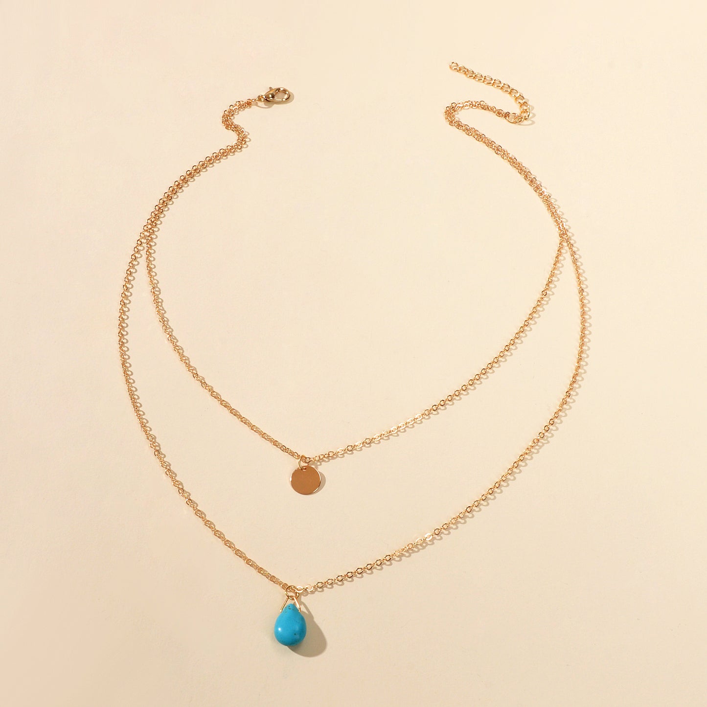 Traditional Ethnic Jewellery Double layer Chain Disc Turquoise Charm Necklace