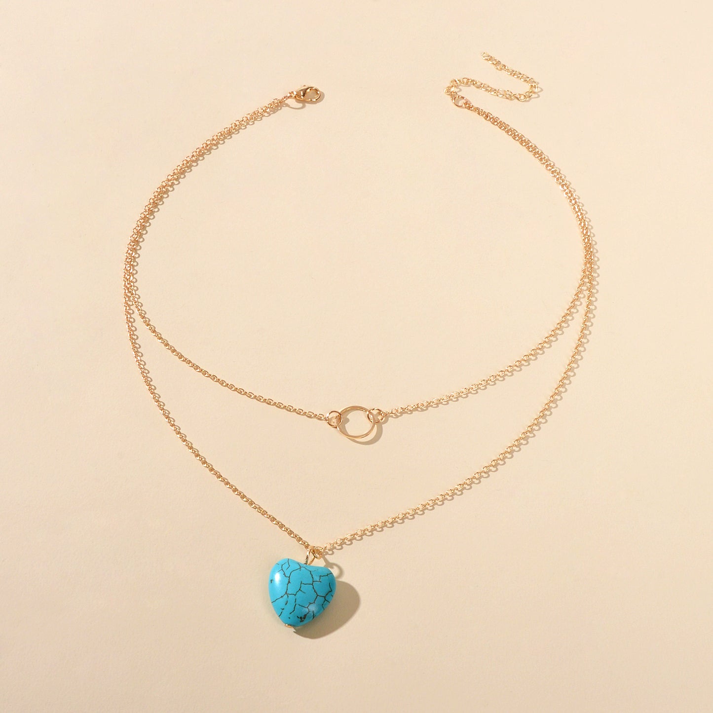 Boho Chic Jewelry Multi-layer Gold Silver Chain Circle Heart Turquoise Necklace