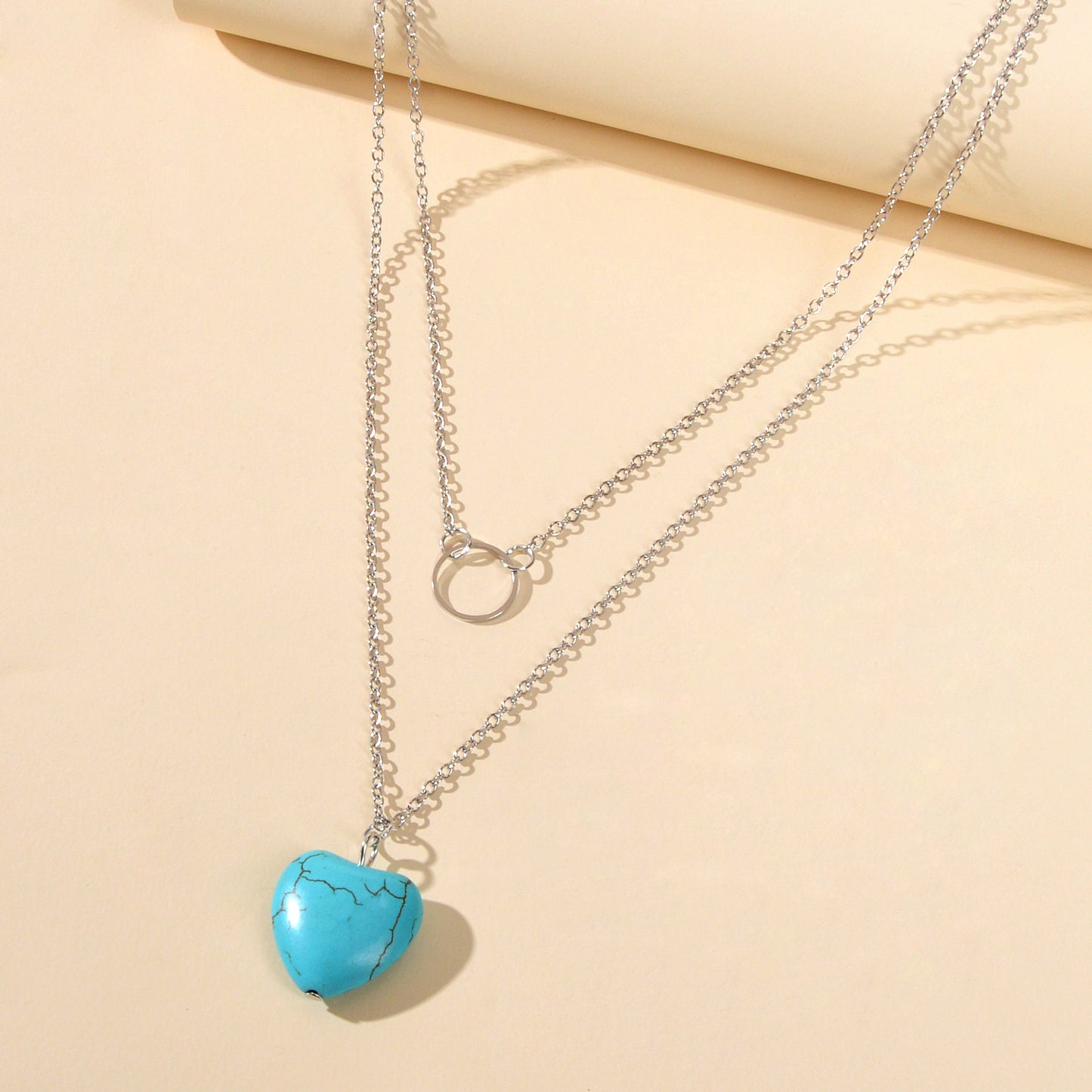 Boho Chic Jewelry Multi-layer Gold Silver Chain Circle Heart Turquoise Necklace