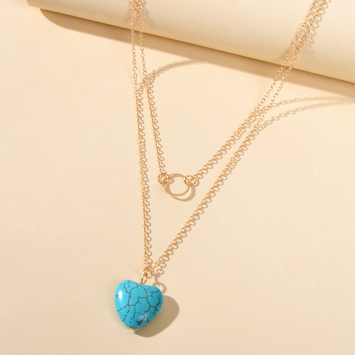 Boho Chic Jewelry Multi-layer Gold Silver Chain Circle Heart Turquoise Necklace