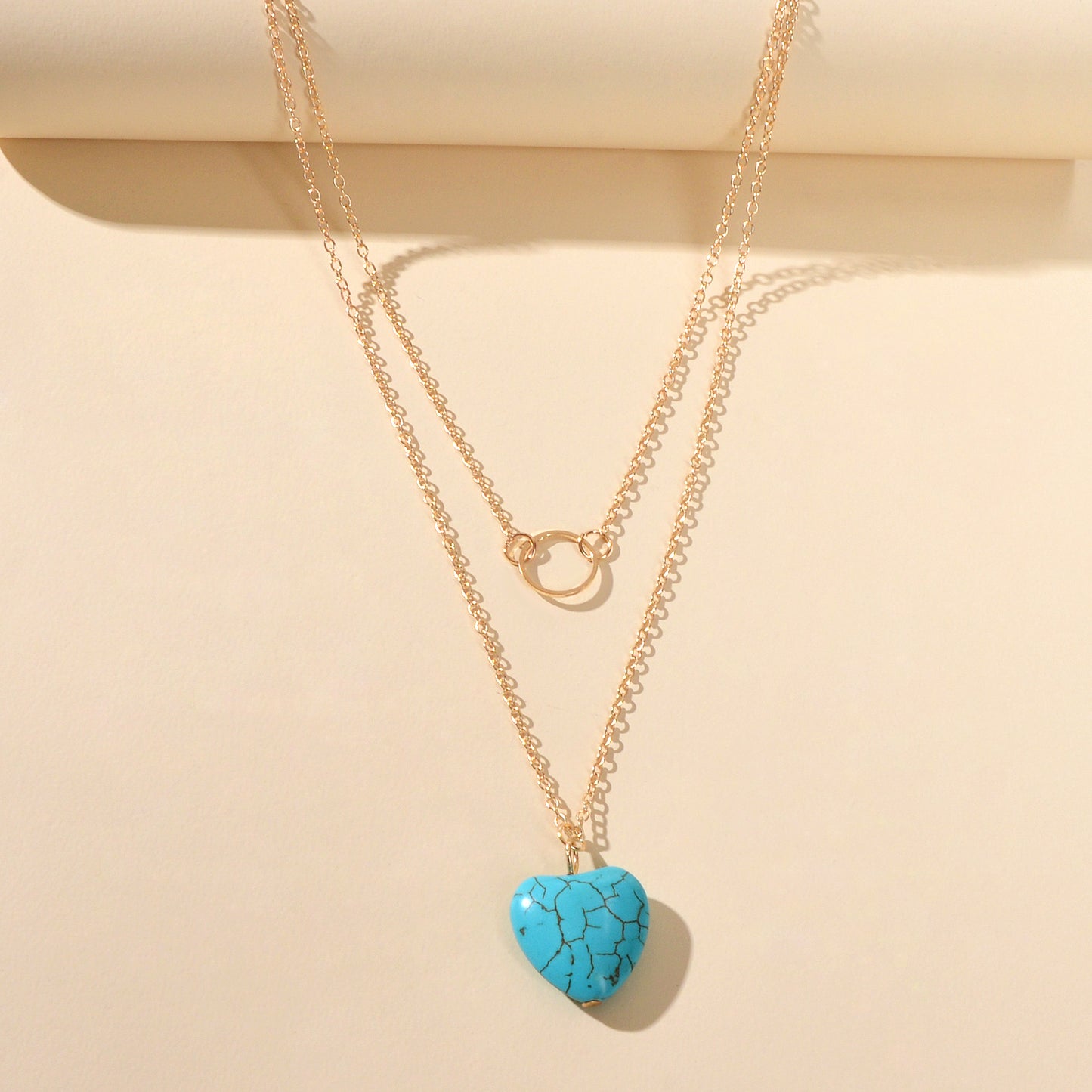 Boho Chic Jewelry Multi-layer Gold Silver Chain Circle Heart Turquoise Necklace