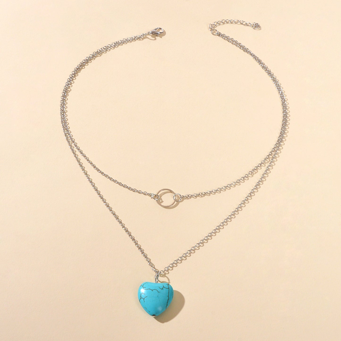 Boho Chic Jewelry Multi-layer Gold Silver Chain Circle Heart Turquoise Necklace