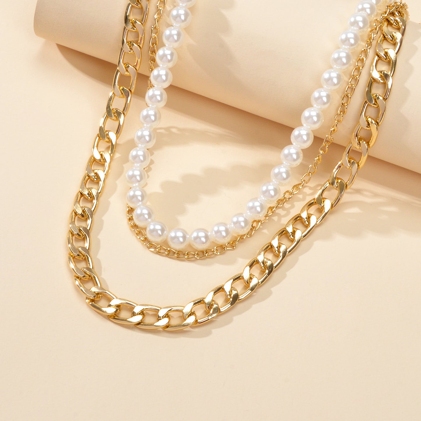 Punk Retro Multi-layer Crude Gold Chain Pearl Short Collar Necklace Women Choker