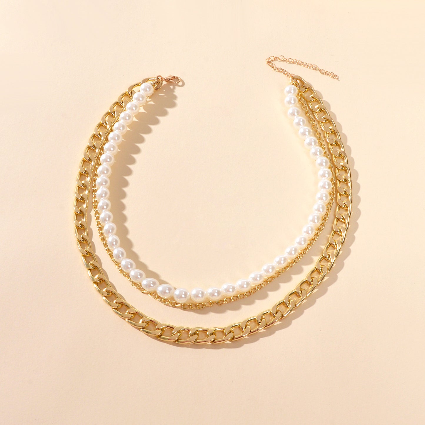 Punk Retro Multi-layer Crude Gold Chain Pearl Short Collar Necklace Women Choker