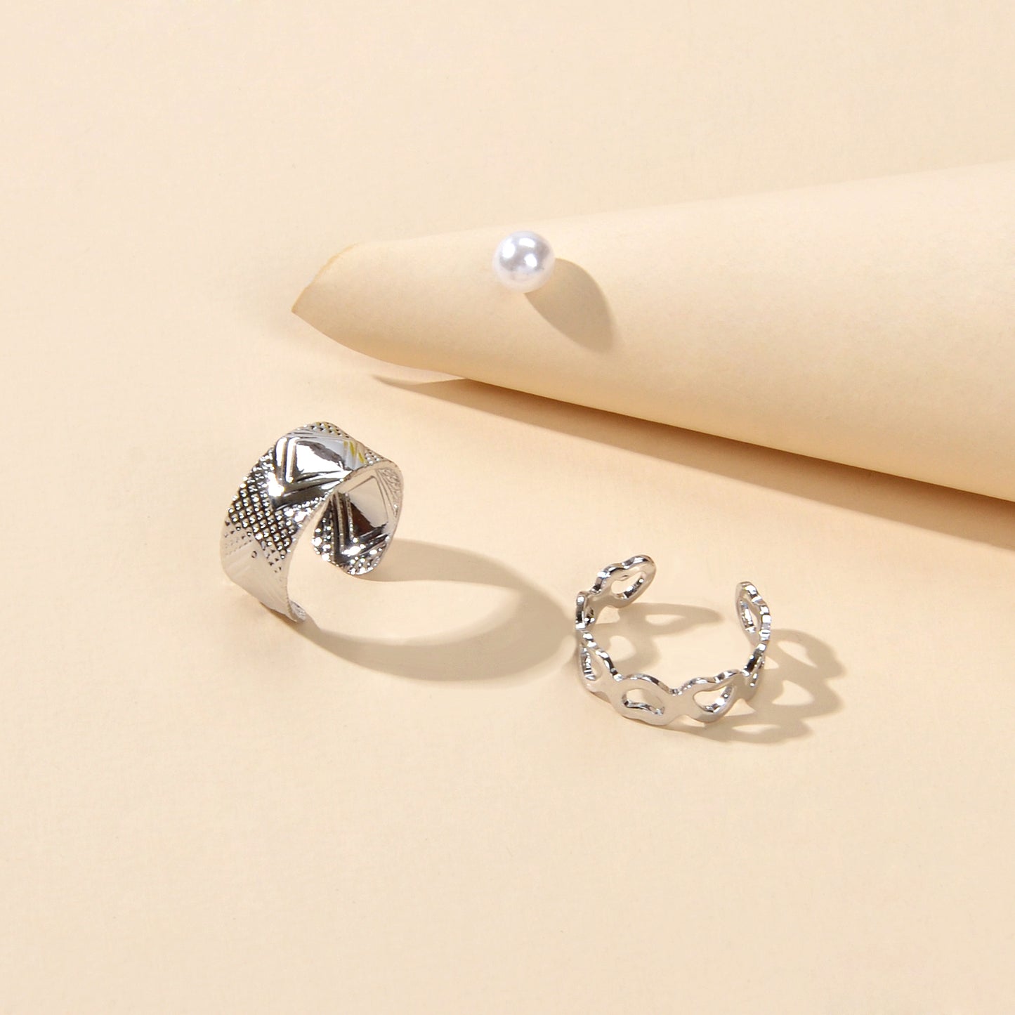 3 pcs Imitation Pearl Stud Gold Silver Hollow out Heart Ear Cuff Cartilage Earrings set