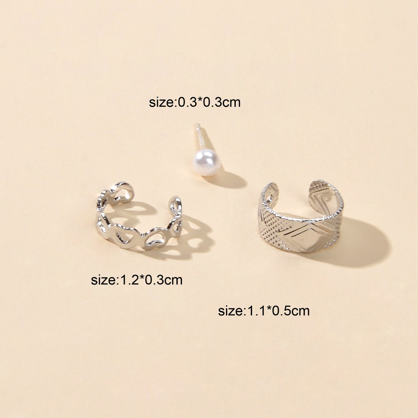 3 pcs Imitation Pearl Stud Gold Silver Hollow out Heart Ear Cuff Cartilage Earrings set