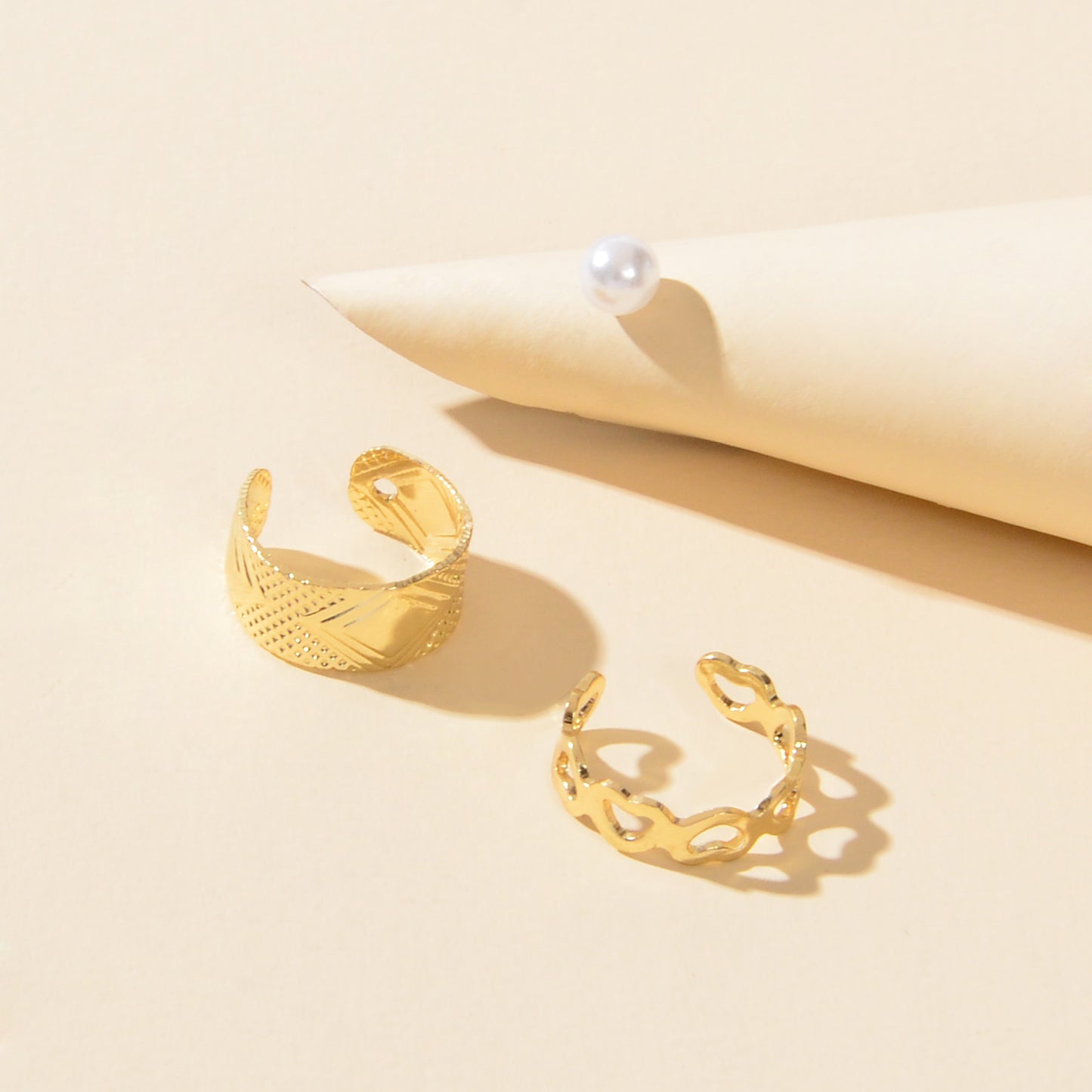 3 pcs Imitation Pearl Stud Gold Silver Hollow out Heart Ear Cuff Cartilage Earrings set