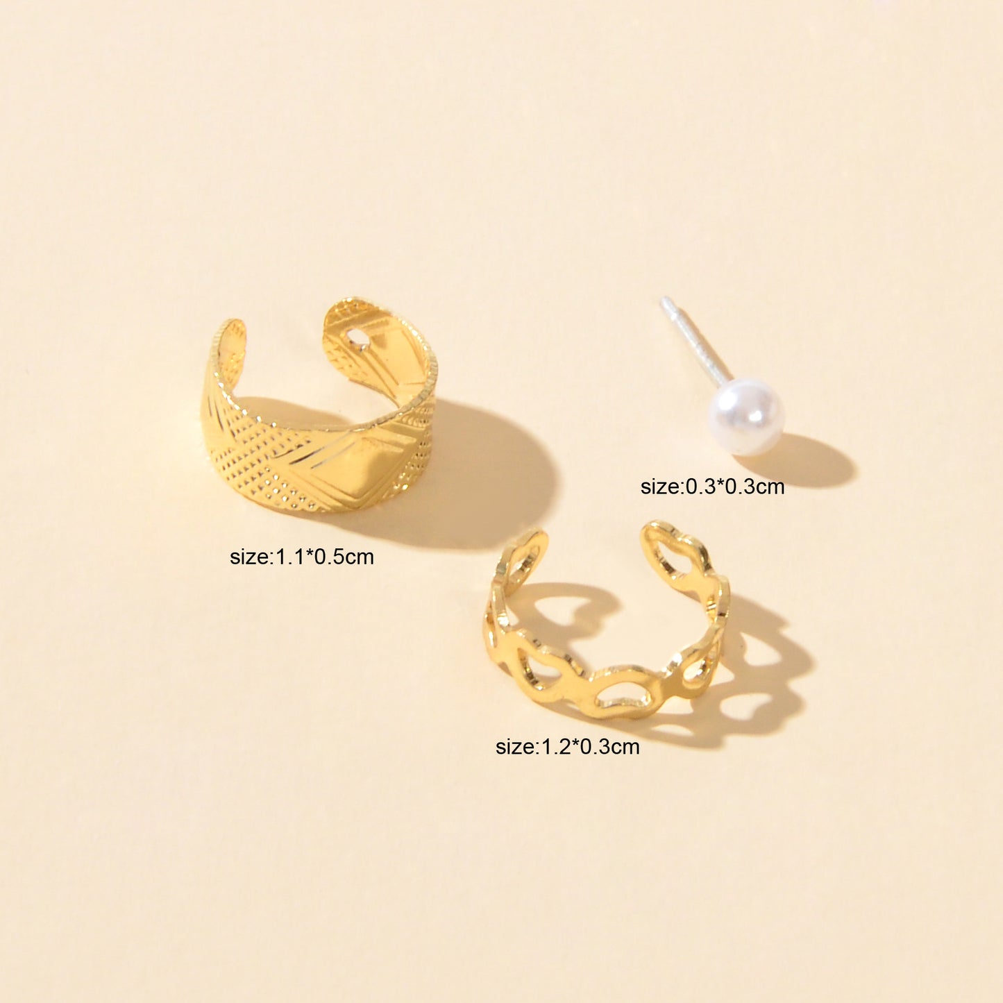 3 pcs Imitation Pearl Stud Gold Silver Hollow out Heart Ear Cuff Cartilage Earrings set