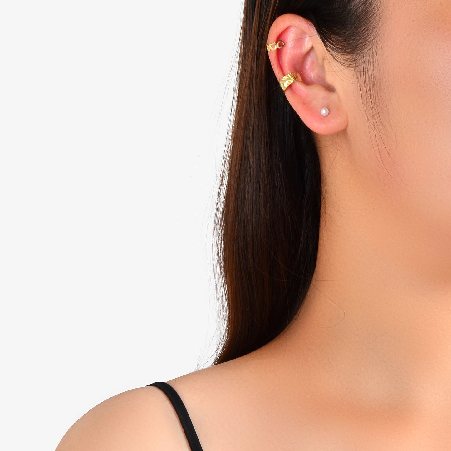 3 pcs Imitation Pearl Stud Gold Silver Hollow out Heart Ear Cuff Cartilage Earrings set