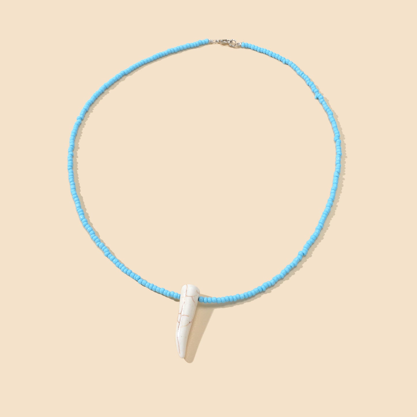 Tribal Ethnic Women Jewelry Blue Seed Bead Imitation Animal Tooth Charm Necklace