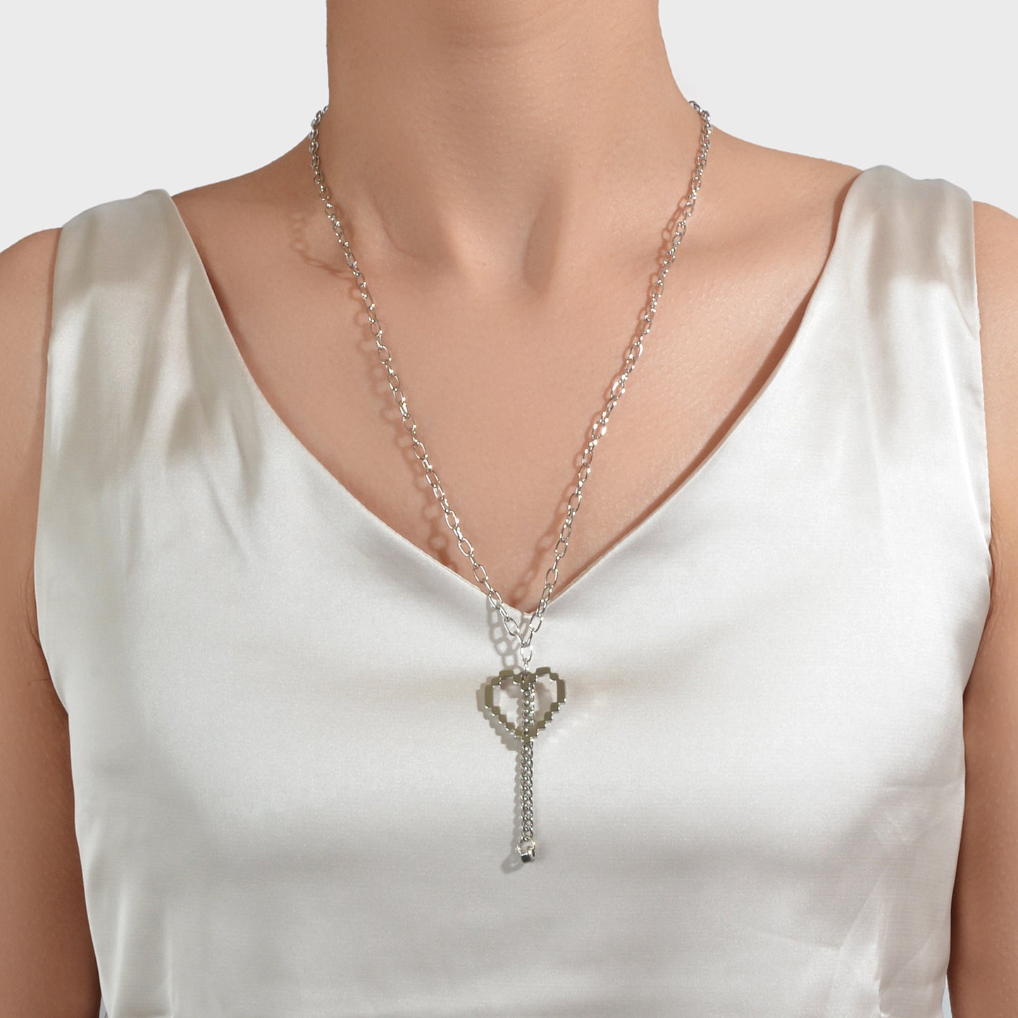 Long Silver Chain Heart Elements Charm Sweater Chain Necklace Best Friend Gift