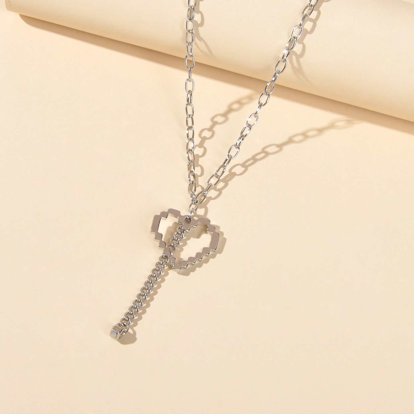 Long Silver Chain Heart Elements Charm Sweater Chain Necklace Best Friend Gift