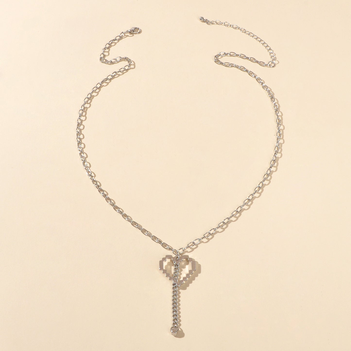 Long Silver Chain Heart Elements Charm Sweater Chain Necklace Best Friend Gift