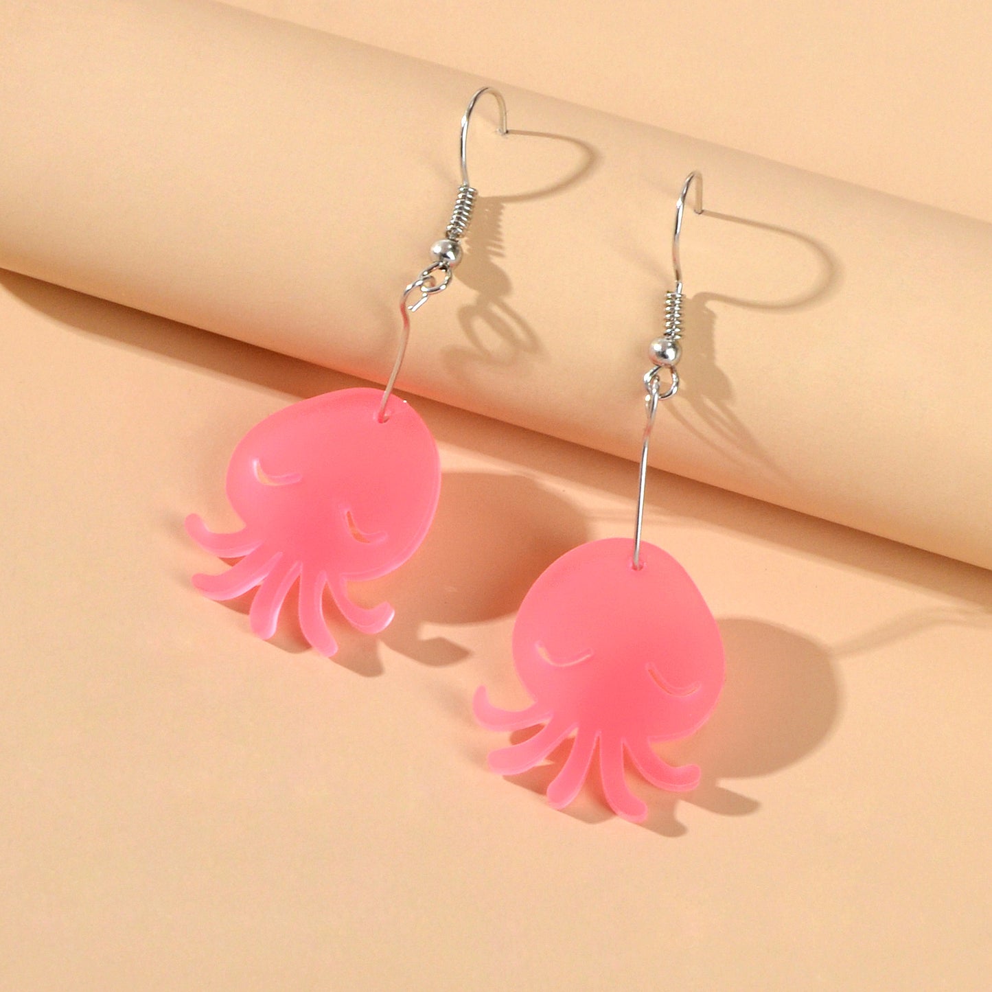 Cartoon Lovely Jewellery Transparent Acrylic Octopus Charm Dangle Hook Earrings