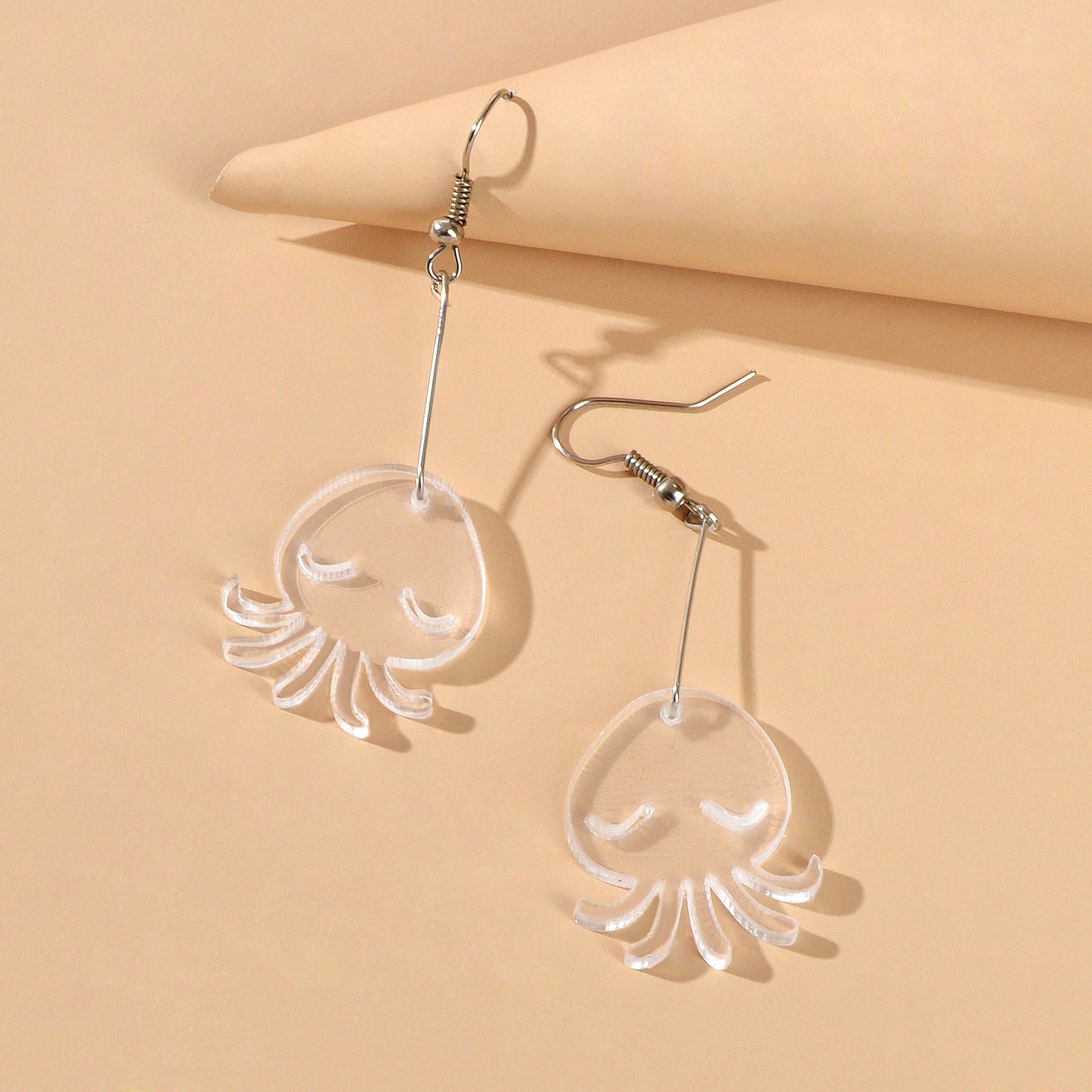 Cartoon Lovely Jewellery Transparent Acrylic Octopus Charm Dangle Hook Earrings