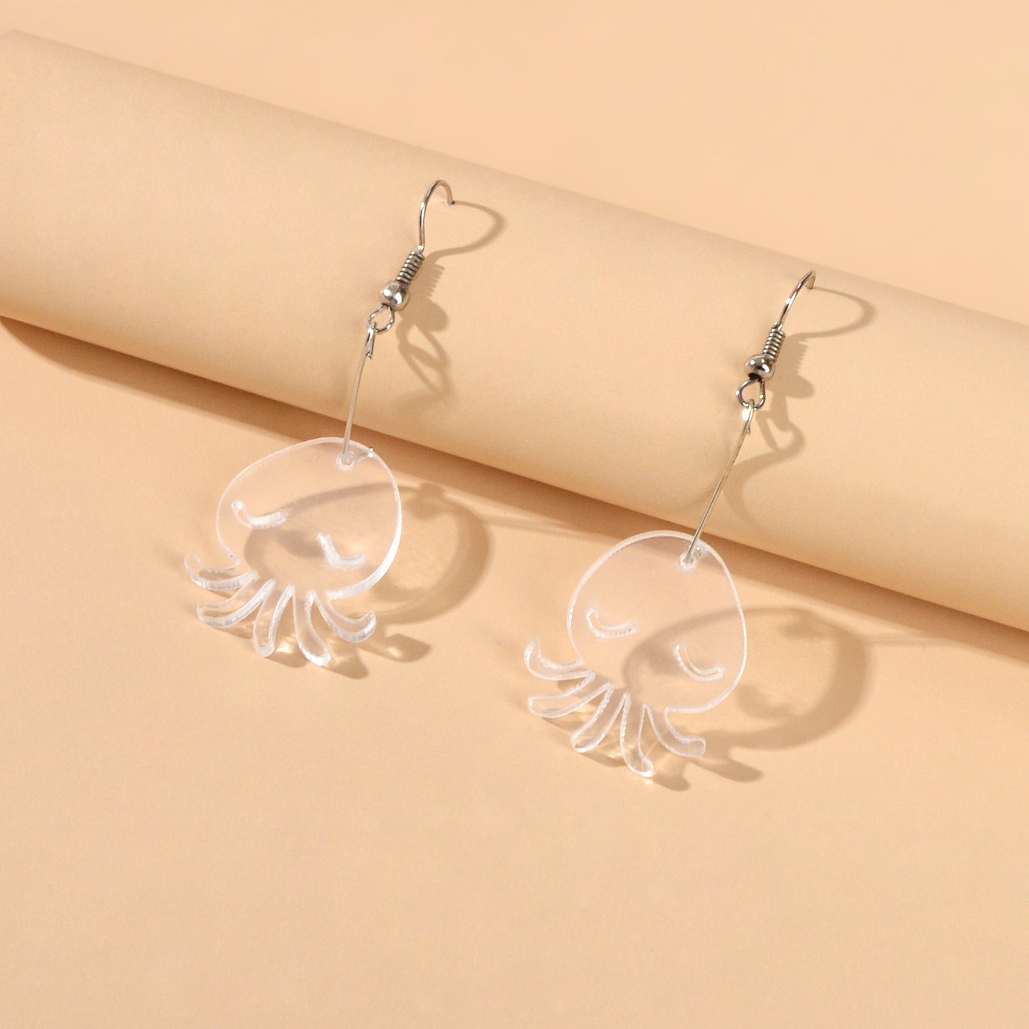 Cartoon Lovely Jewellery Transparent Acrylic Octopus Charm Dangle Hook Earrings
