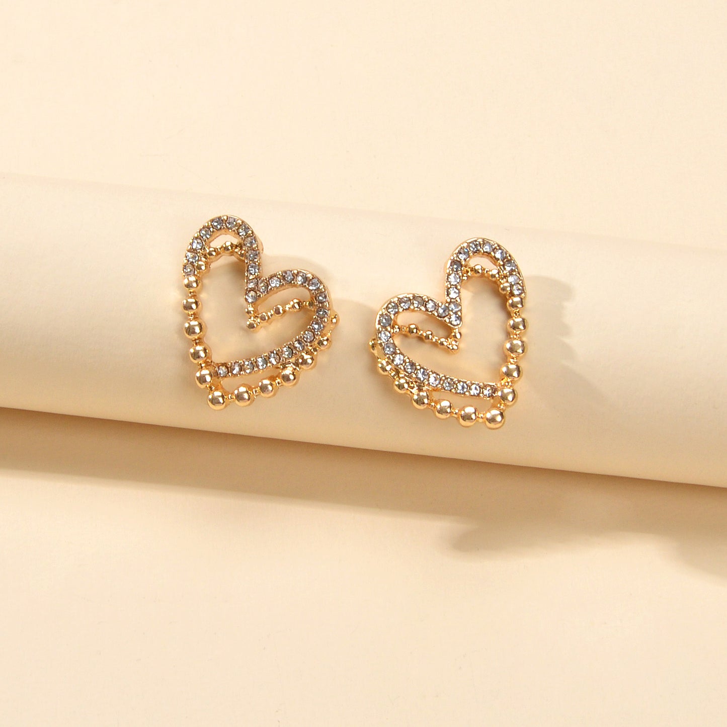 Cute Hollow Heart Stud Rhinestone Earrings Hypoallergenic Pierced Ear Jewellery