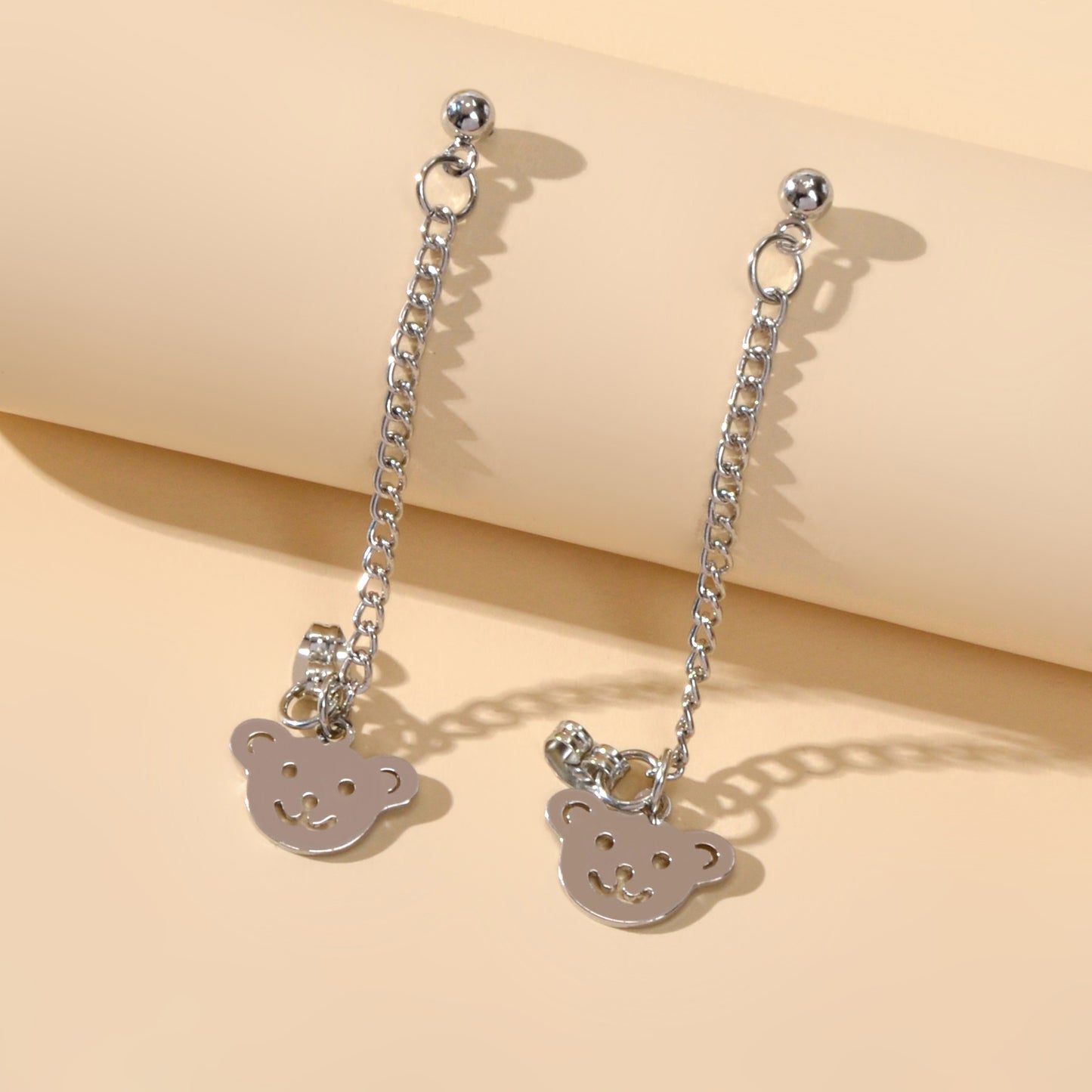 Cartoon Jewellery Cool  Silver Chain Happy Bear Dangle Earrings Ear Jacket