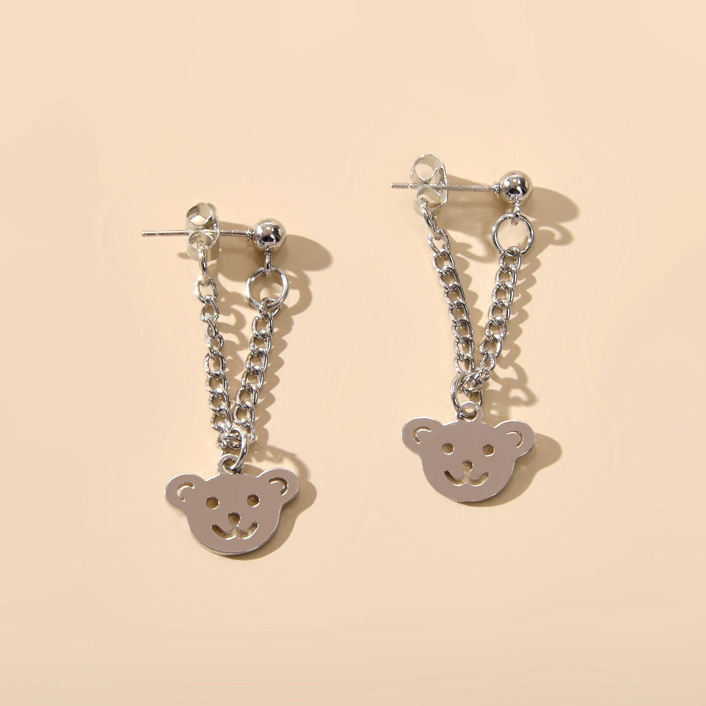 Cartoon Jewellery Cool  Silver Chain Happy Bear Dangle Earrings Ear Jacket