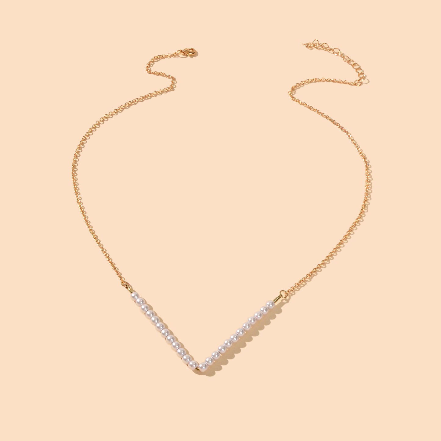 Ladies Jewellery Gold Chain Pearl Beads V shape Geometric Retro Pendant Necklace