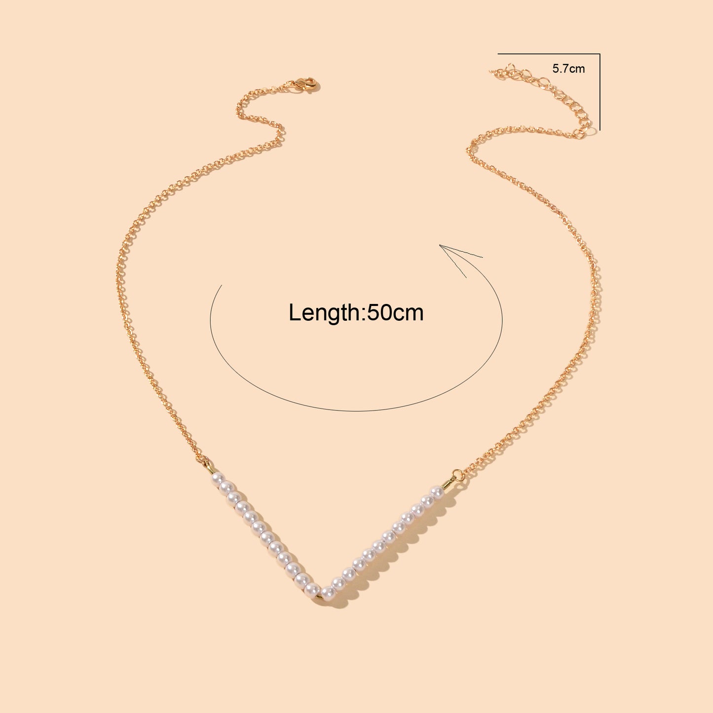 Ladies Jewellery Gold Chain Pearl Beads V shape Geometric Retro Pendant Necklace