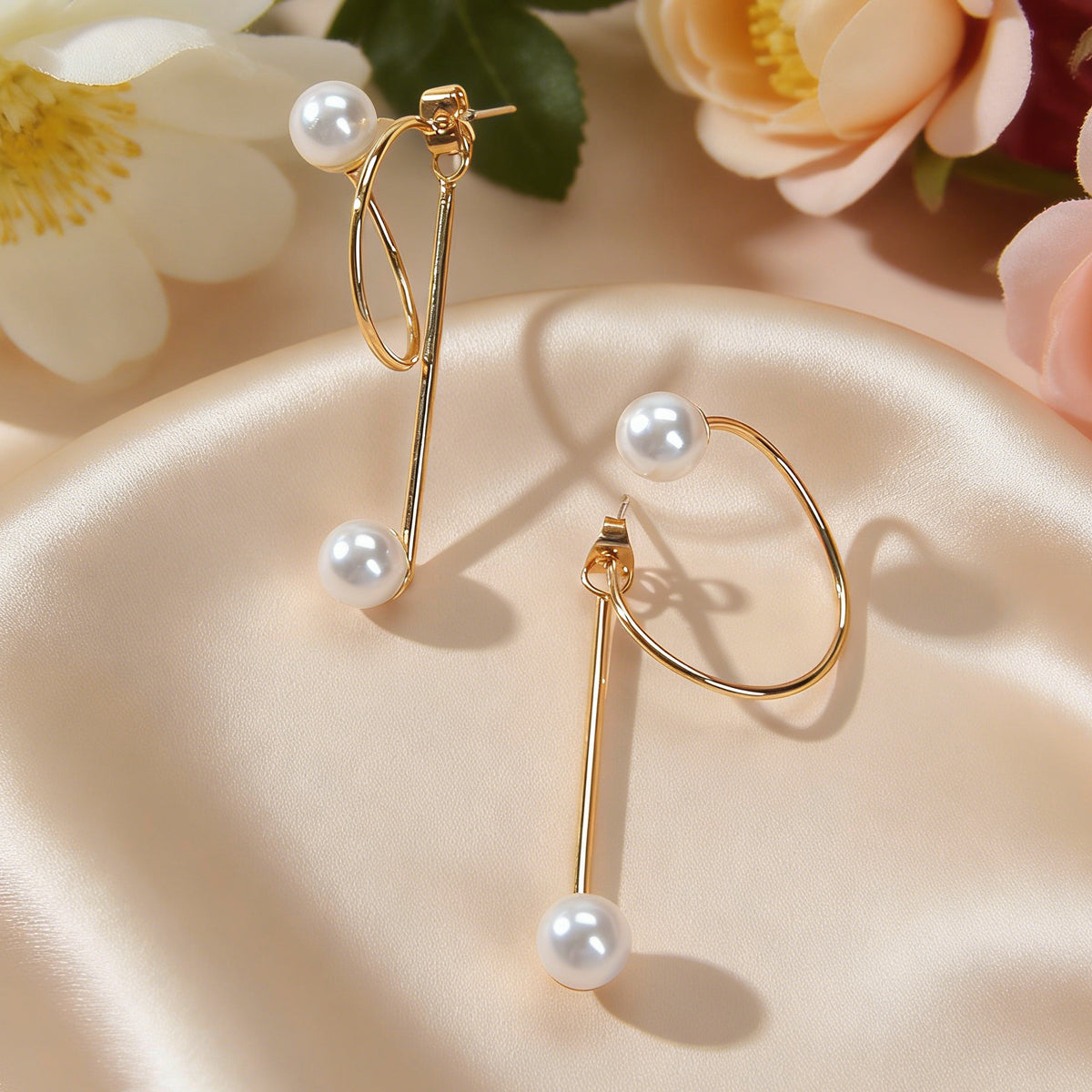 Fashion Jewellery Pearl Gold Circle Stud Curve Stud Earrings Ear Party Teen Gift