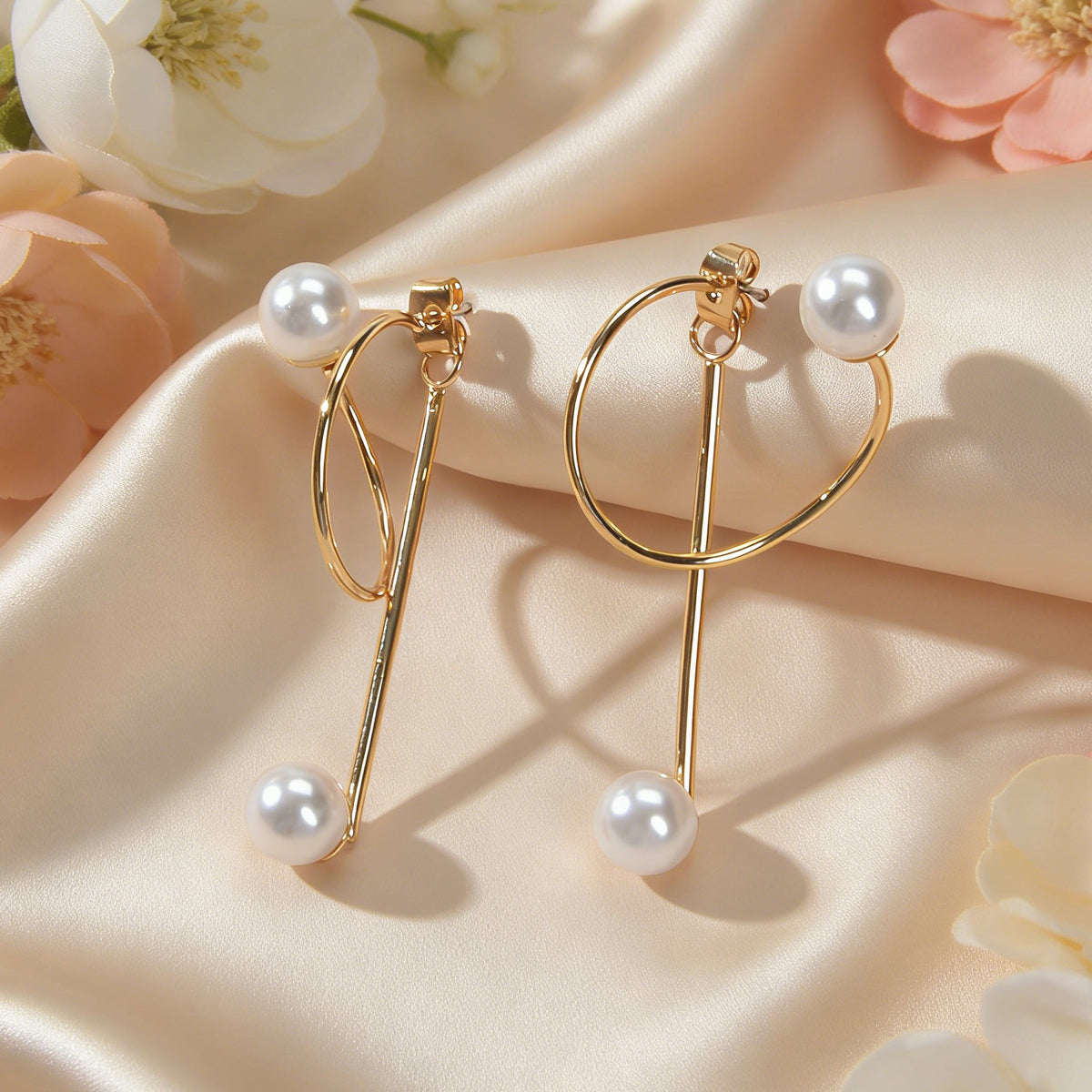 Fashion Jewellery Pearl Gold Circle Stud Curve Stud Earrings Ear Party Teen Gift