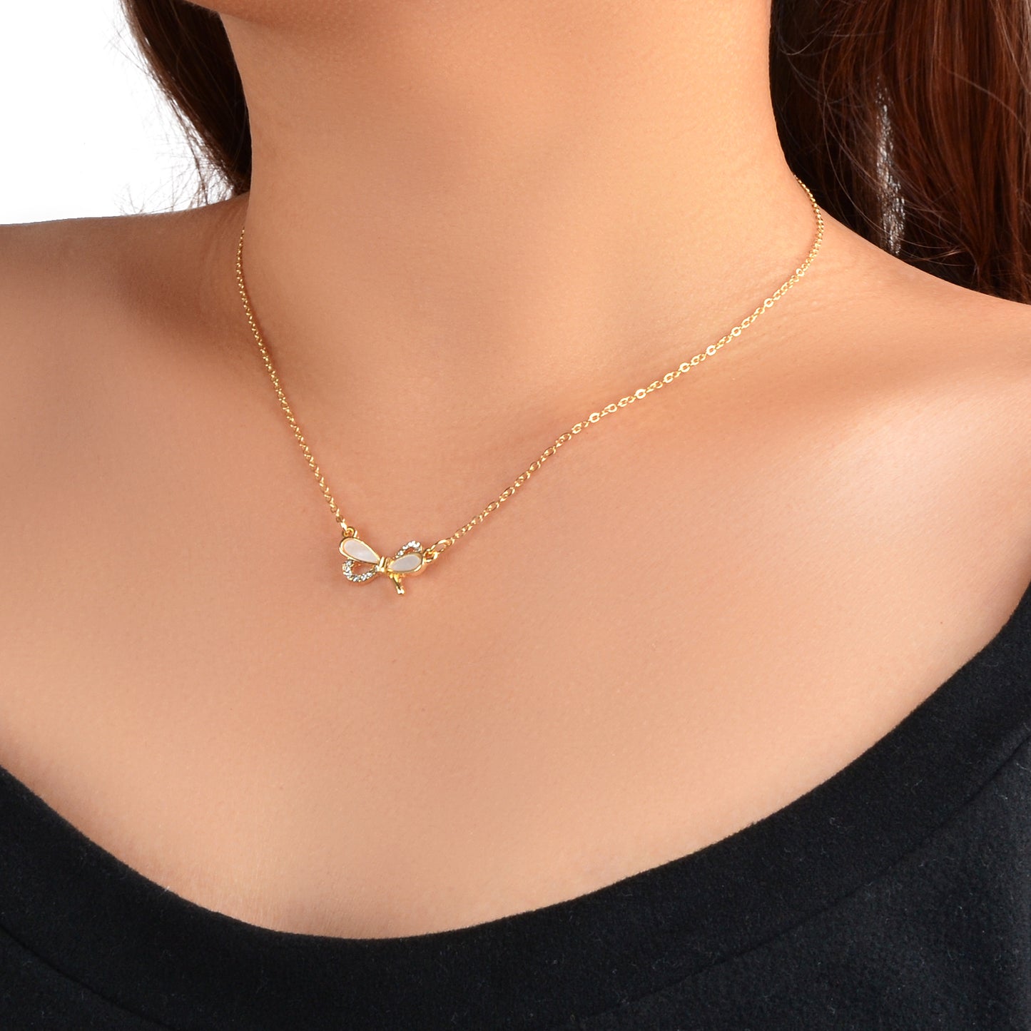 Elegant Gold Chain Rhinestone Decor Butterfly Pendant Necklace for Party Wedding