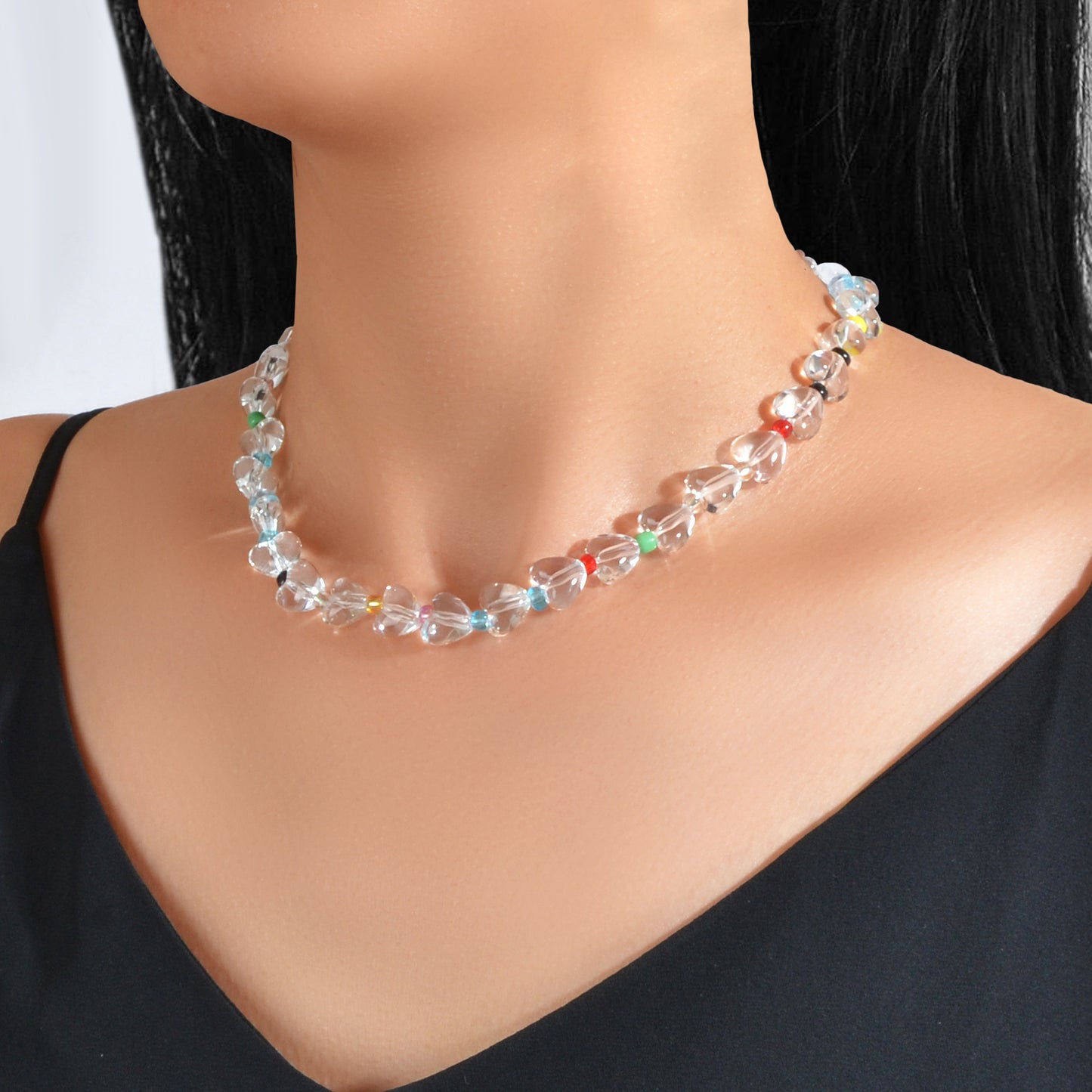 Women Birthday Gift Handmade Heart Resin Transparent Beads Short Collar Necklace