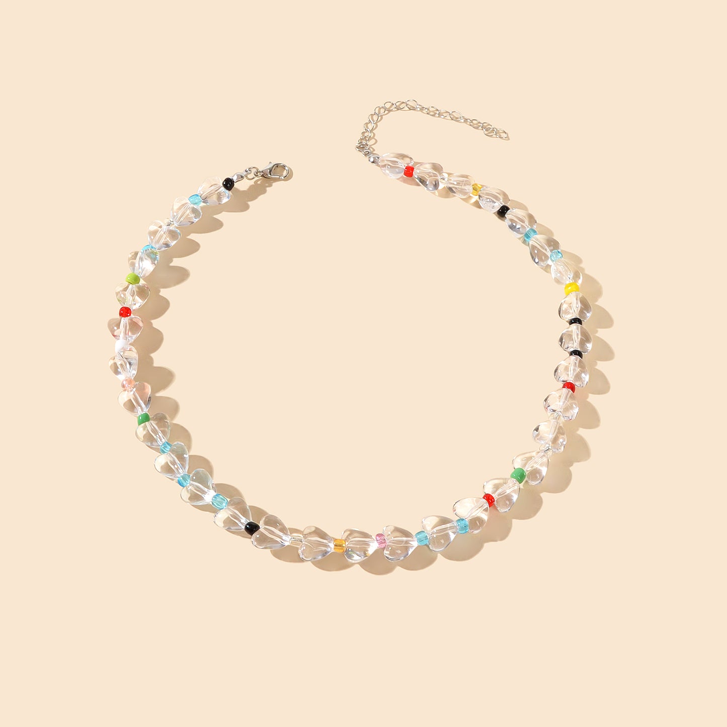 Women Birthday Gift Handmade Heart Resin Transparent Beads Short Collar Necklace