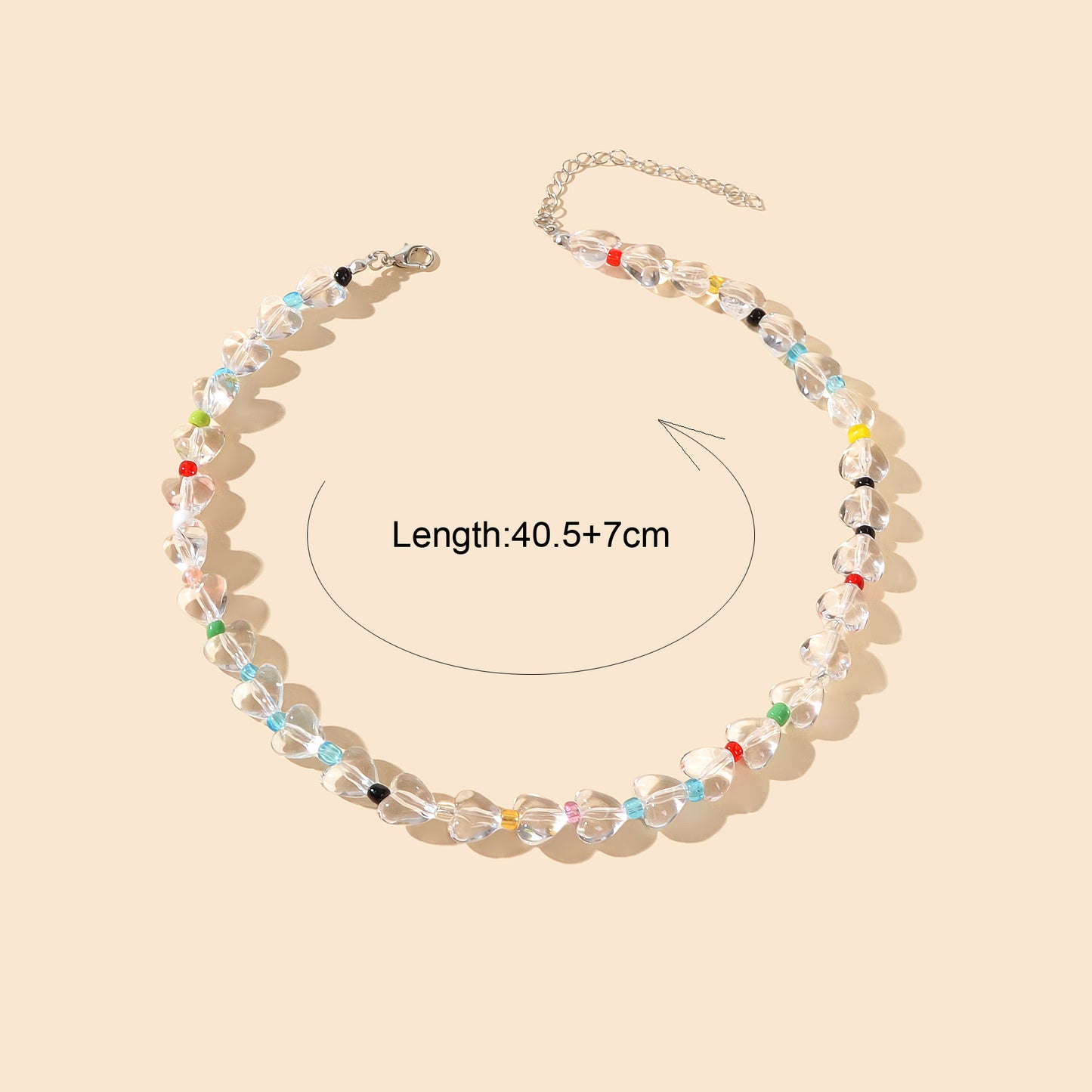 Women Birthday Gift Handmade Heart Resin Transparent Beads Short Collar Necklace