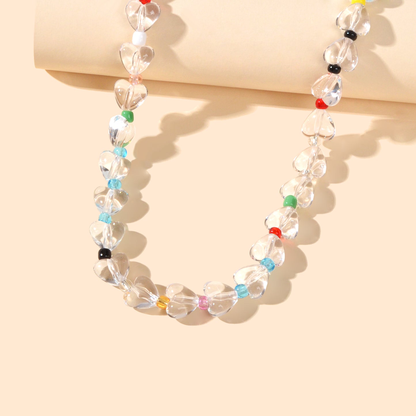 Women Birthday Gift Handmade Heart Resin Transparent Beads Short Collar Necklace
