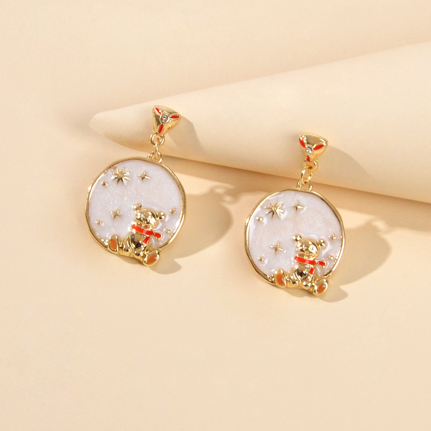 Funny Gifts Best Friends Cartoon Enamel Little Bear Round Charm Dangle Earrings
