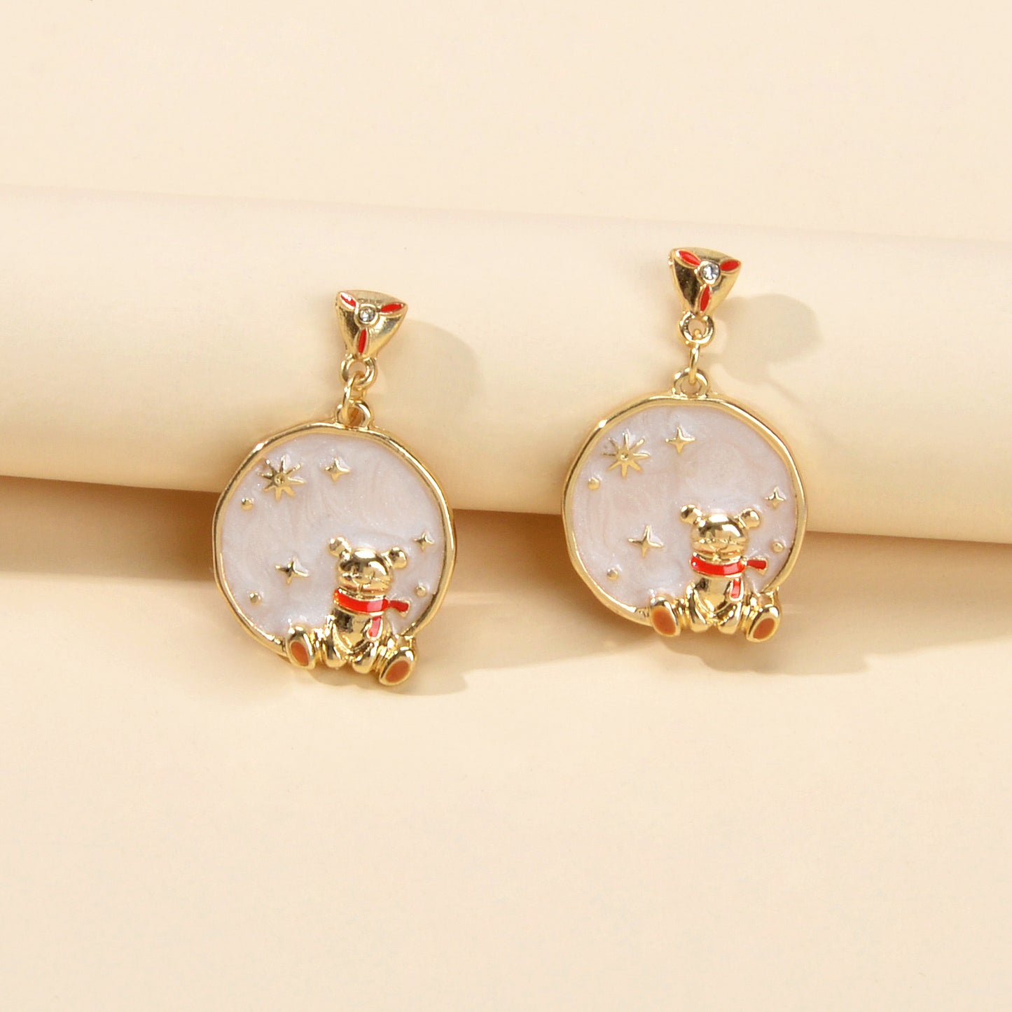 Funny Gifts Best Friends Cartoon Enamel Little Bear Round Charm Dangle Earrings
