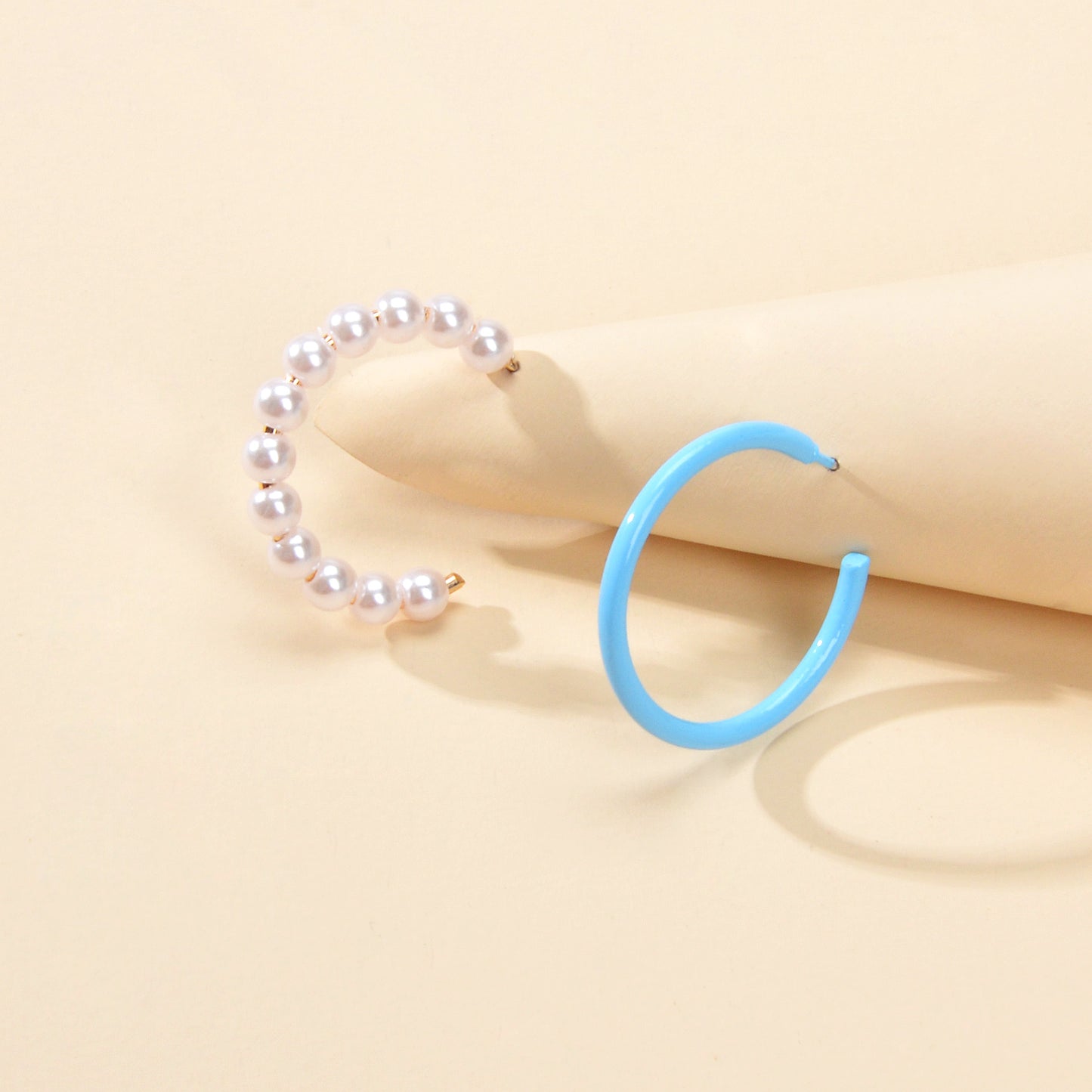 Blue Circle Pearl Asymmetric Trendy Hoop Earrings Women Party Designer Jewellery