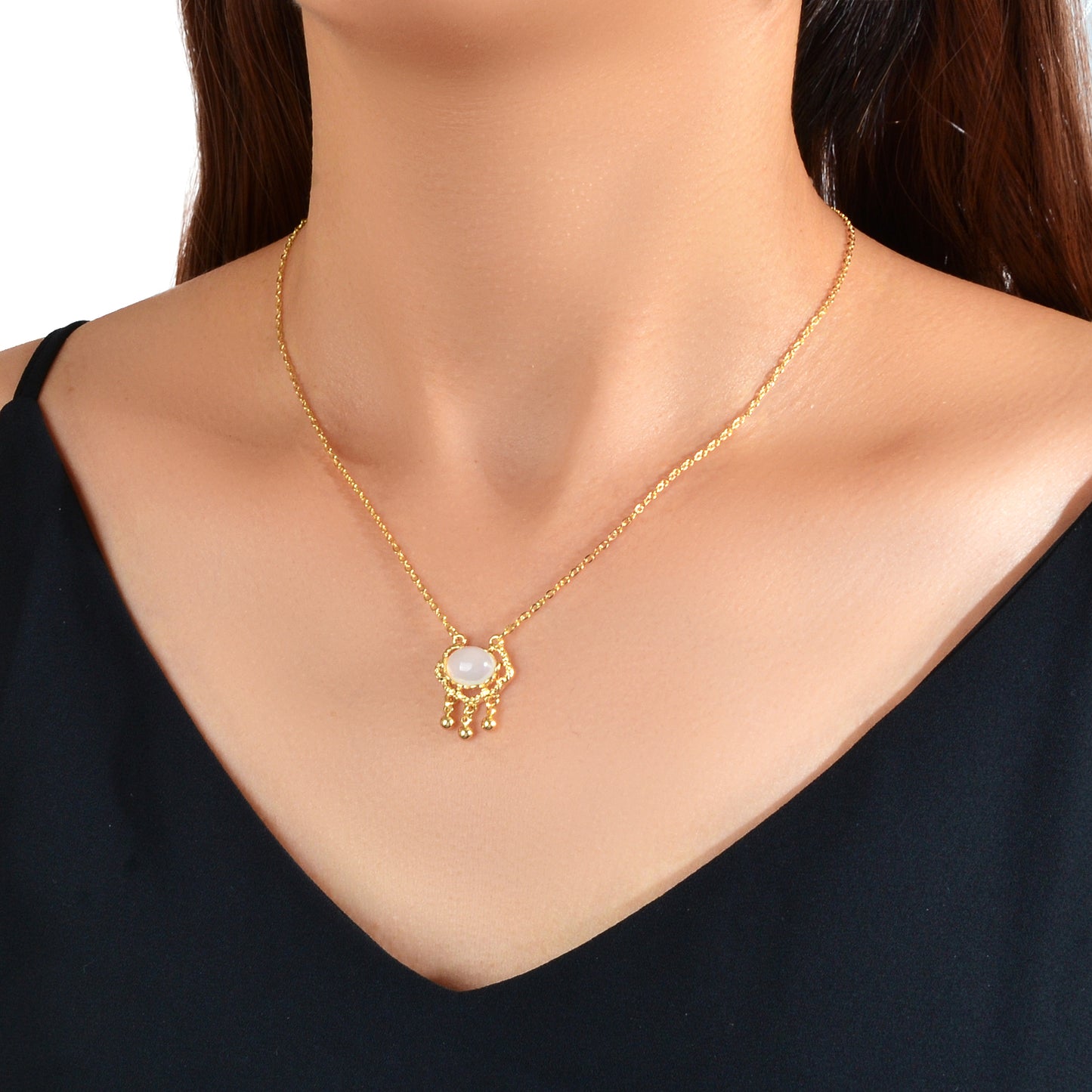 Textured Jewelry Opal Gold Chain Lock Pendant Necklace Best Friend Birthday Gift