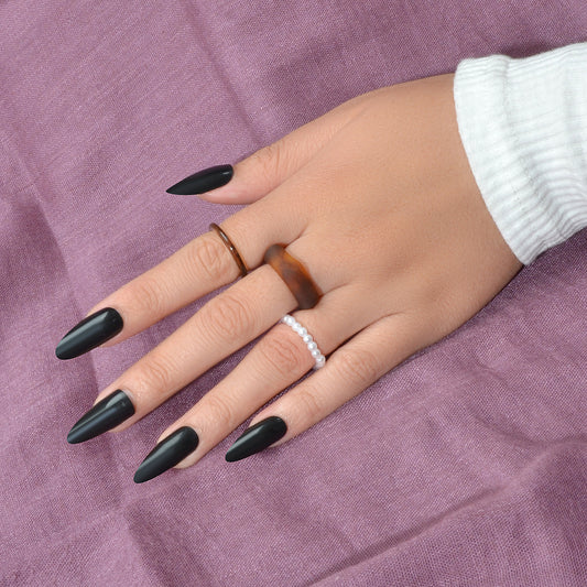 Multiple 3 pcs White Brown Resin Chunky Pearl Elastic Stackable Finger Ring Set