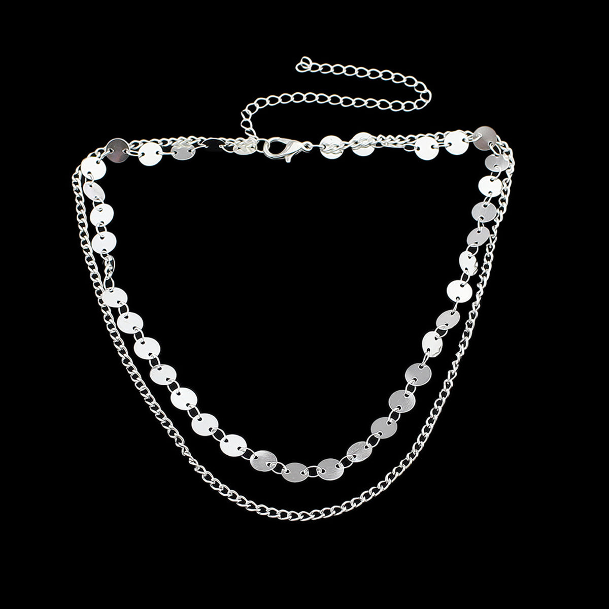 Beautiful Ladies Jewelry Double layer Disc Chain Short Collar Clavicle Necklace