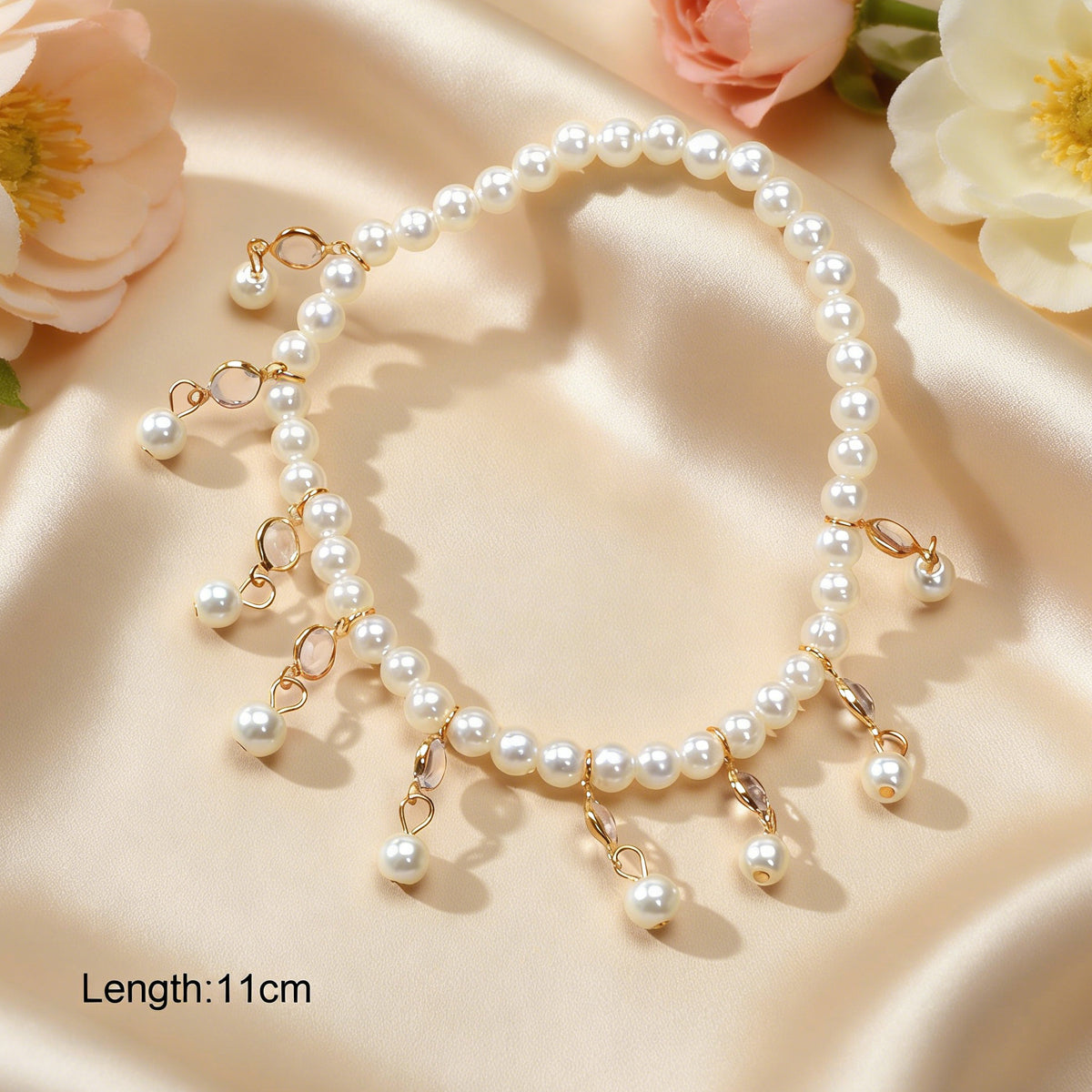 Feelontop Handmade Elastic Pearl Bead Anklet Barefoot Sandal Beach Bling Jewelry