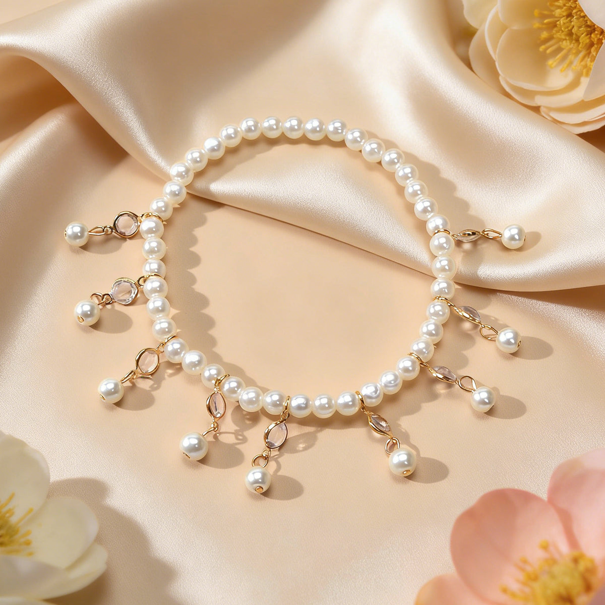 Feelontop Handmade Elastic Pearl Bead Anklet Barefoot Sandal Beach Bling Jewelry