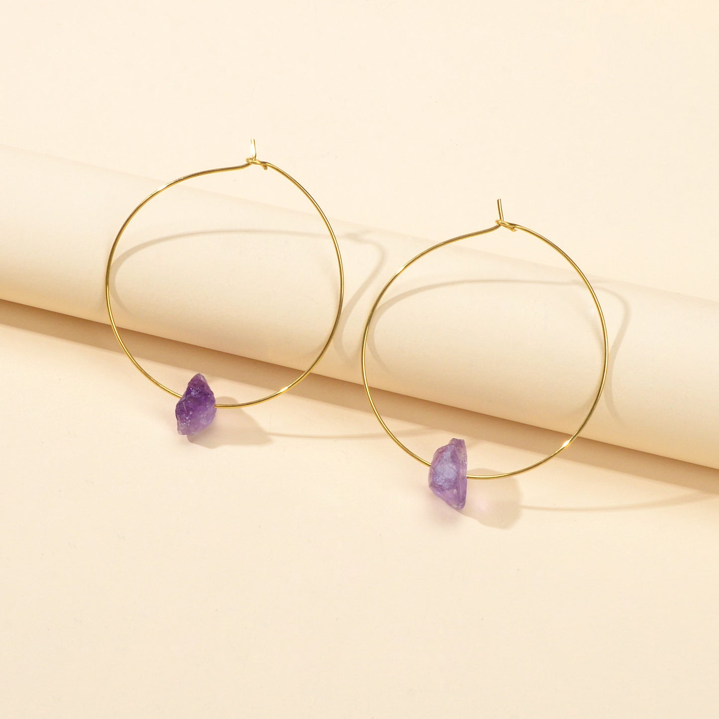 Ladies Jewellery Boho Chic Style Irregular Stone Decor Big Gold Hoop Earrings