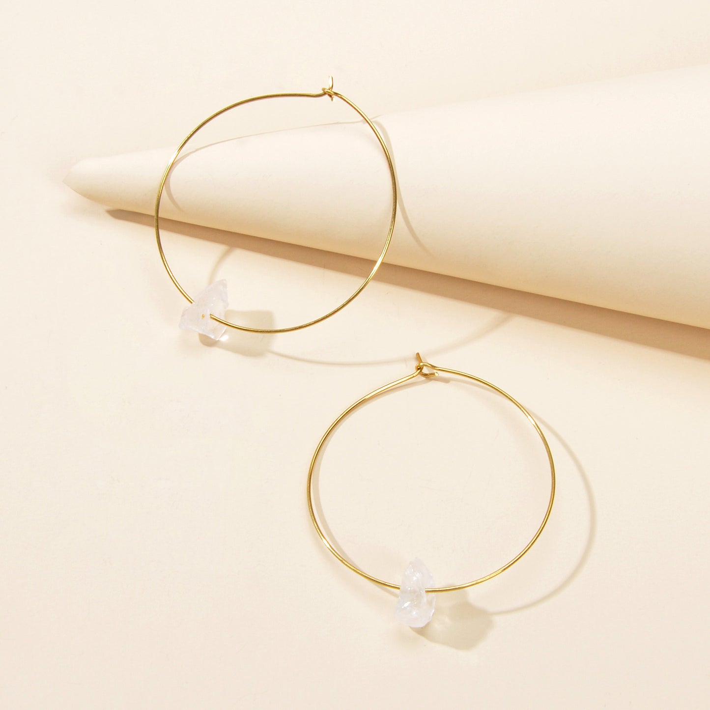 Ladies Jewellery Boho Chic Style Irregular Stone Decor Big Gold Hoop Earrings