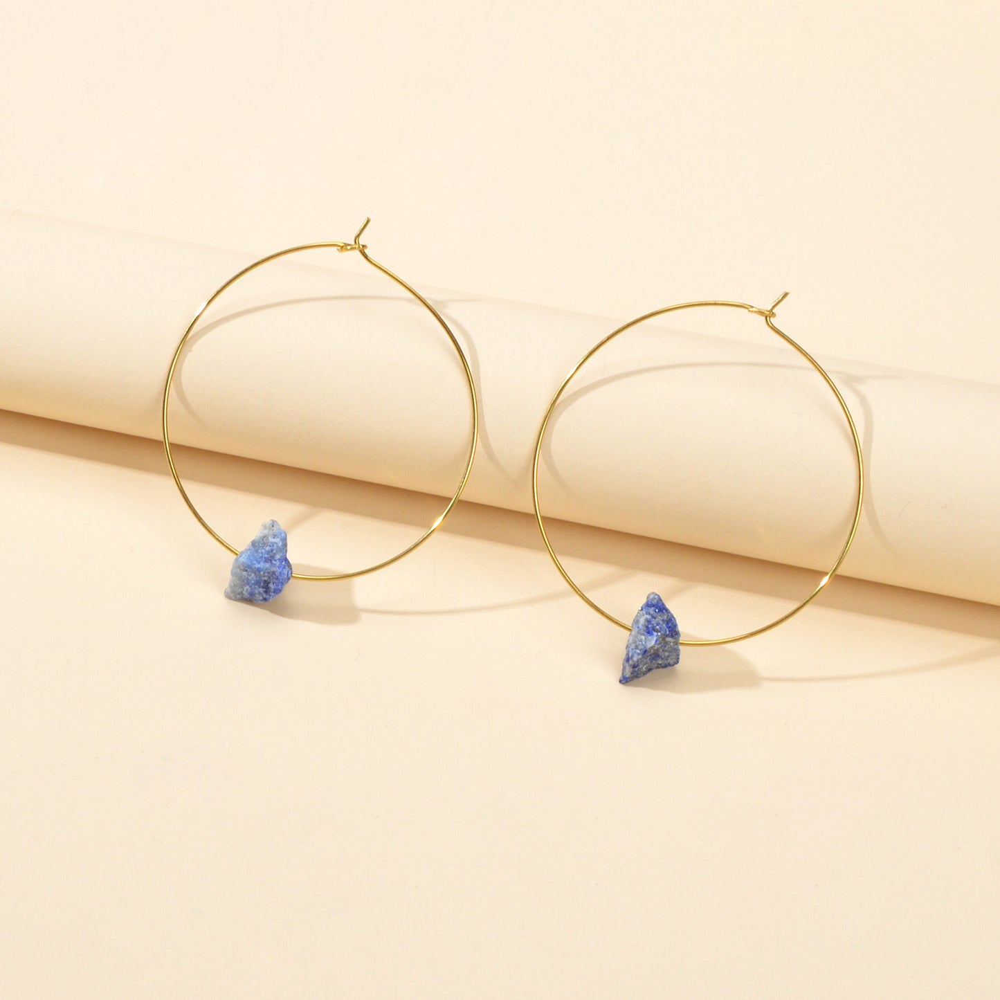 Ladies Jewellery Boho Chic Style Irregular Stone Decor Big Gold Hoop Earrings
