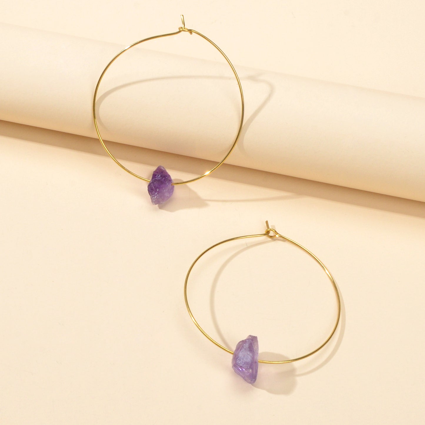 Ladies Jewellery Boho Chic Style Irregular Stone Decor Big Gold Hoop Earrings