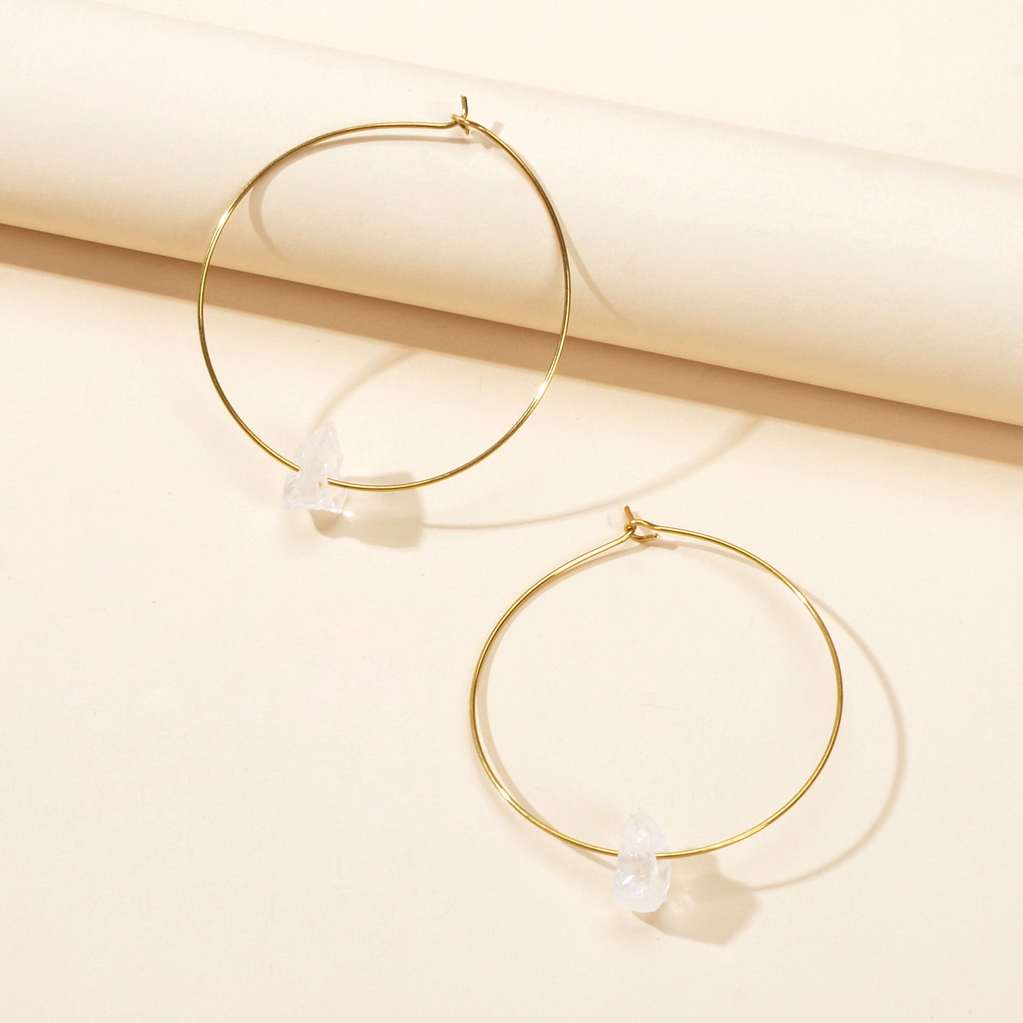 Ladies Jewellery Boho Chic Style Irregular Stone Decor Big Gold Hoop Earrings