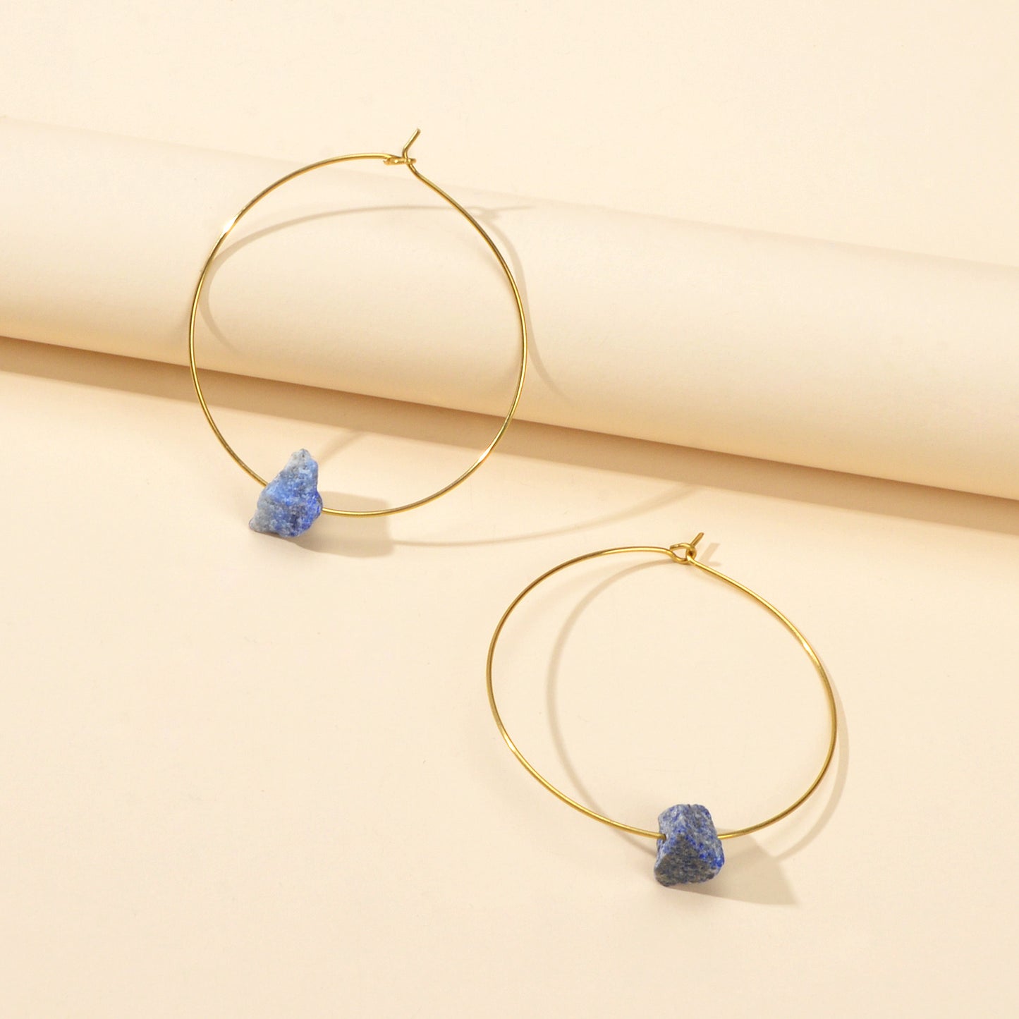 Ladies Jewellery Boho Chic Style Irregular Stone Decor Big Gold Hoop Earrings