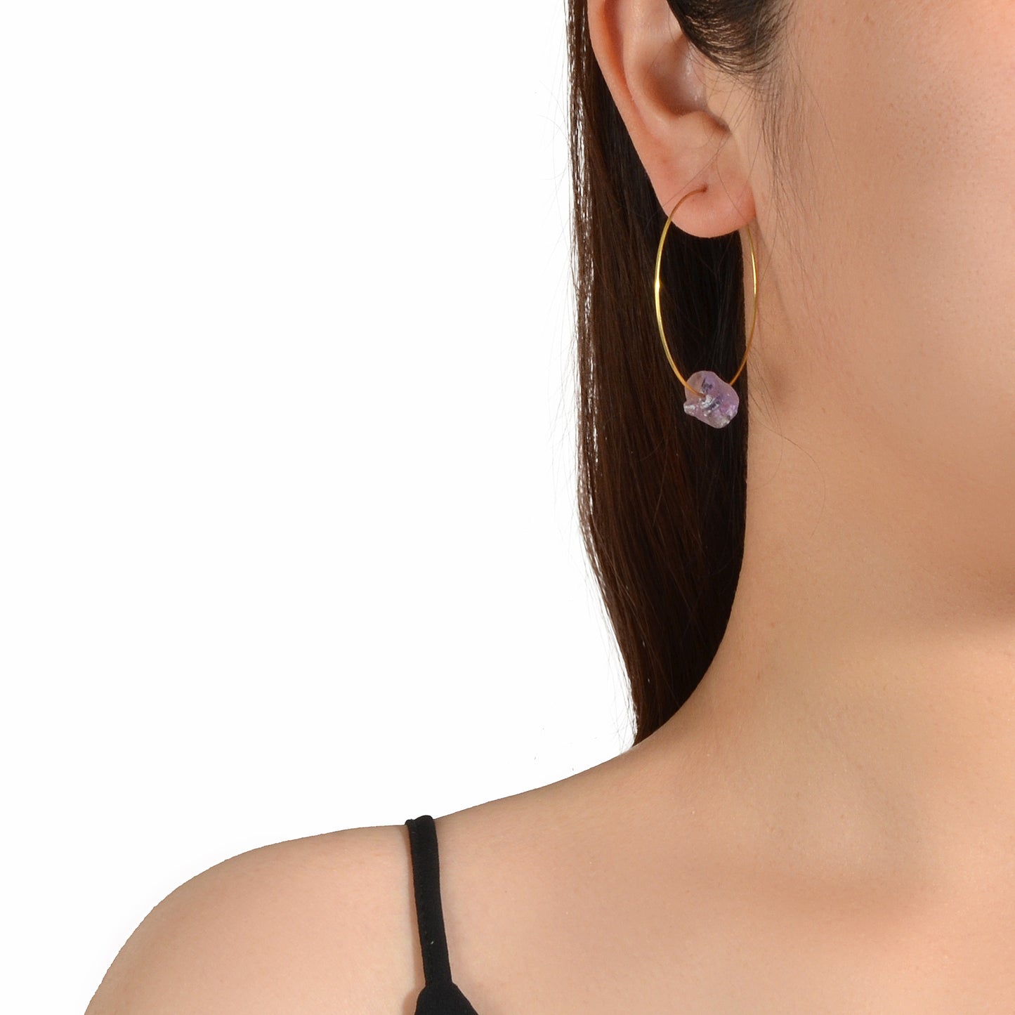 Ladies Jewellery Boho Chic Style Irregular Stone Decor Big Gold Hoop Earrings