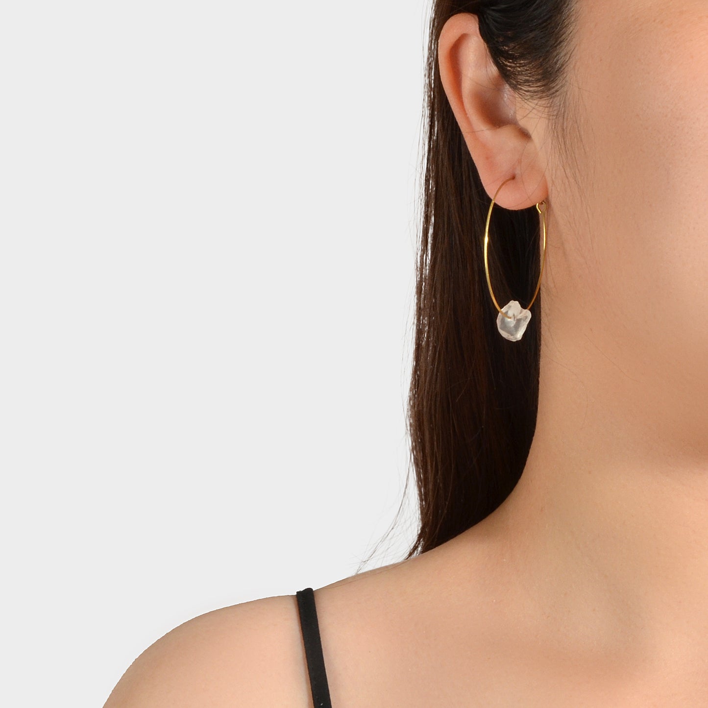 Ladies Jewellery Boho Chic Style Irregular Stone Decor Big Gold Hoop Earrings