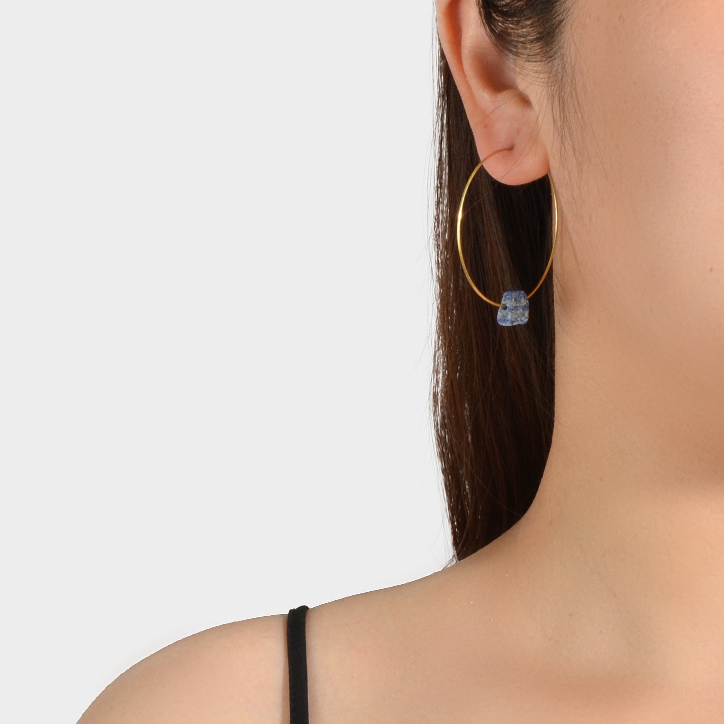 Ladies Jewellery Boho Chic Style Irregular Stone Decor Big Gold Hoop Earrings